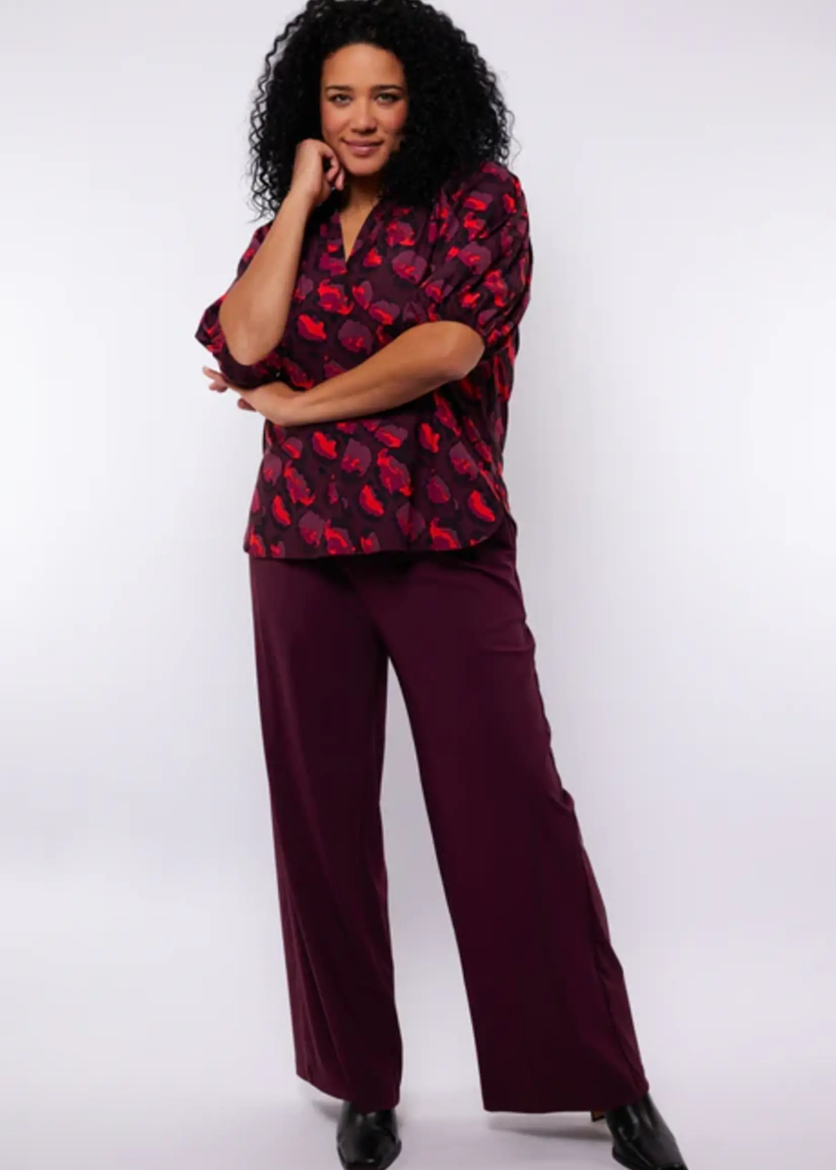 Exxcellent Shay Pants Mauve Wine