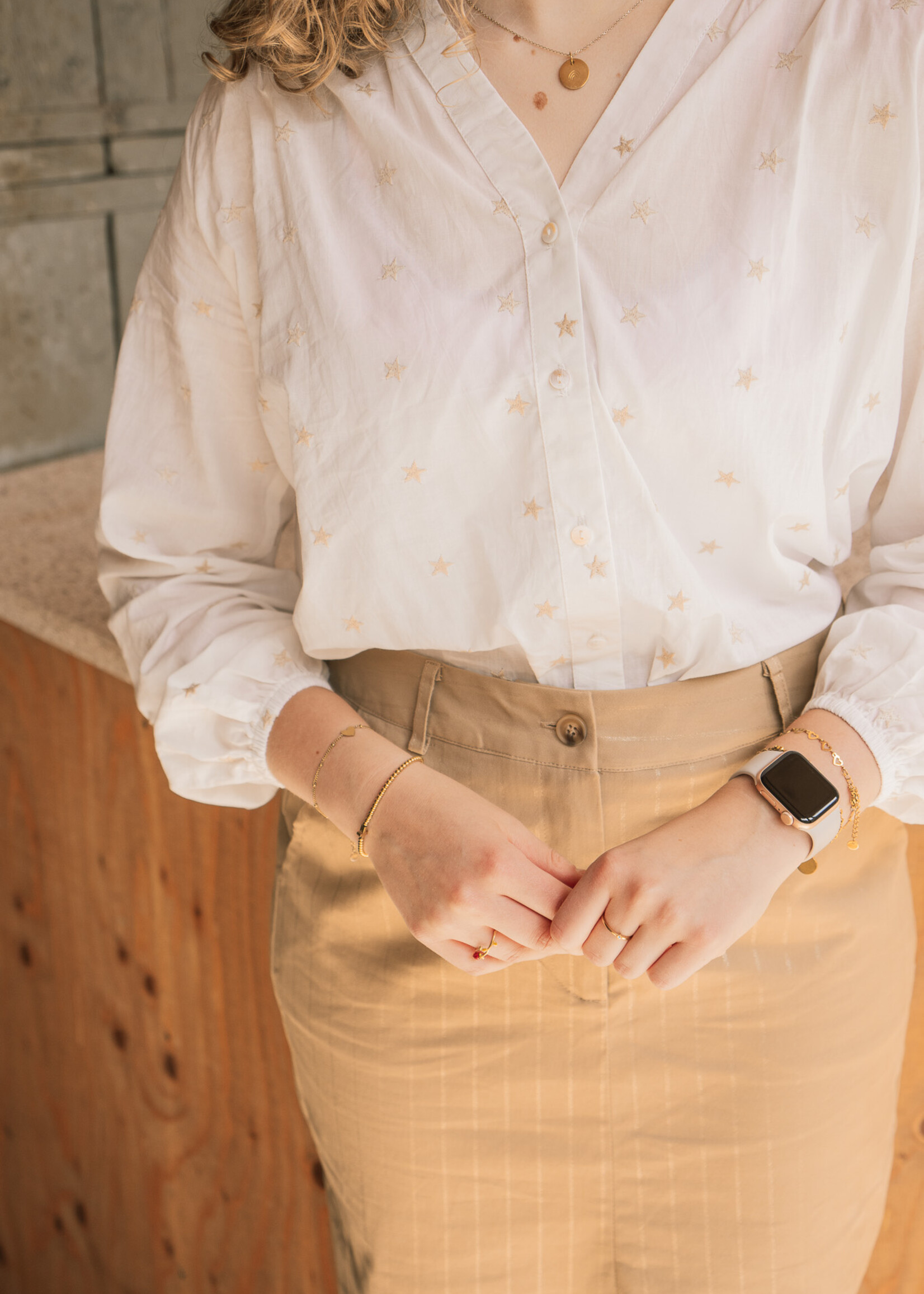C&S The Label Lizzy Blouse Offwhite/Sand Maat XS/S