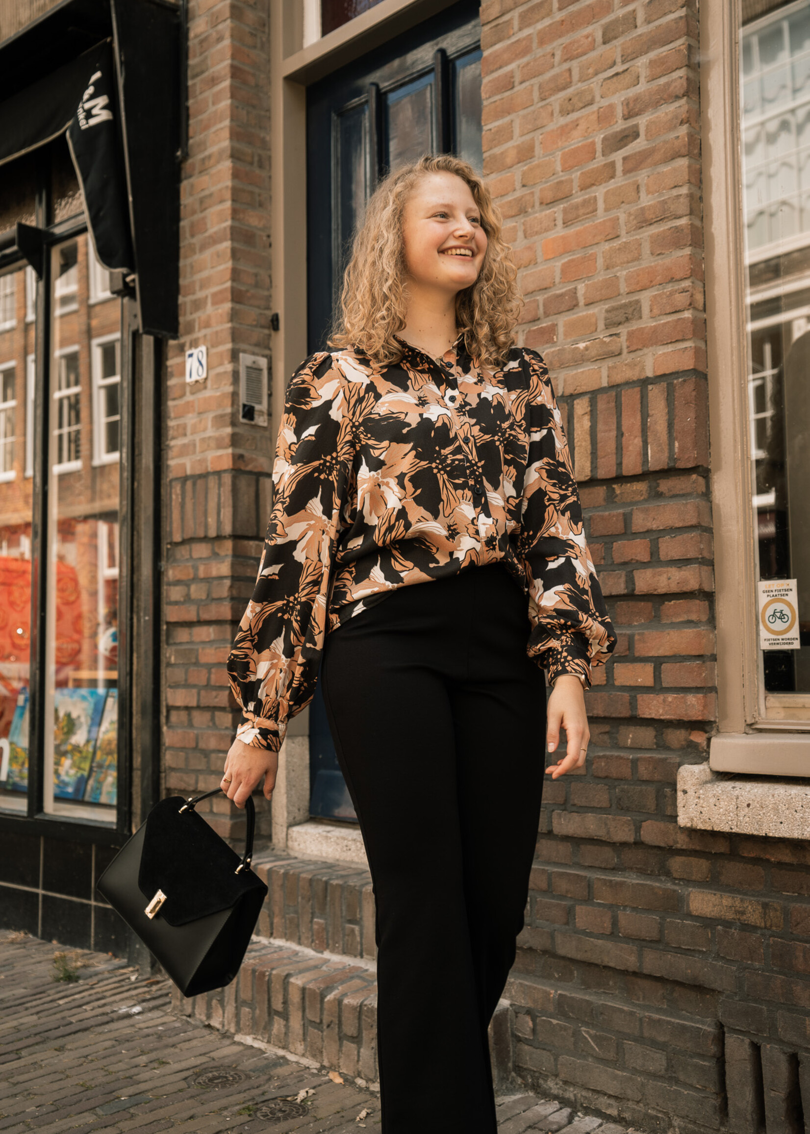 C&S The Label Laurelle blouse Black/Cognac