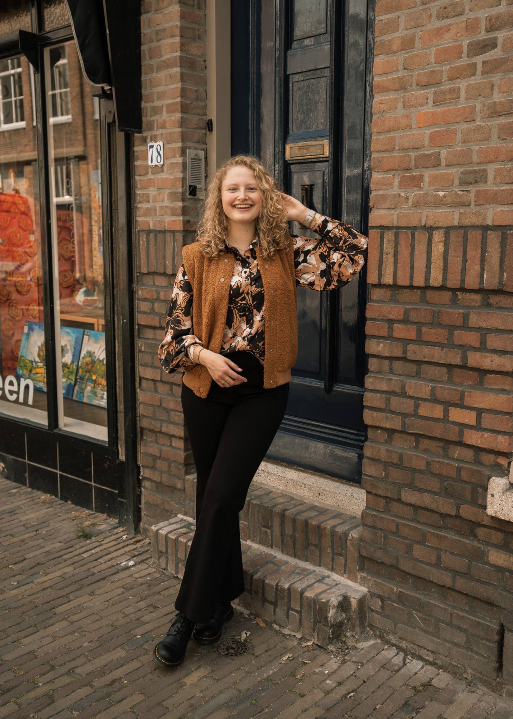 C&S The Label Laurelle blouse Black/Cognac