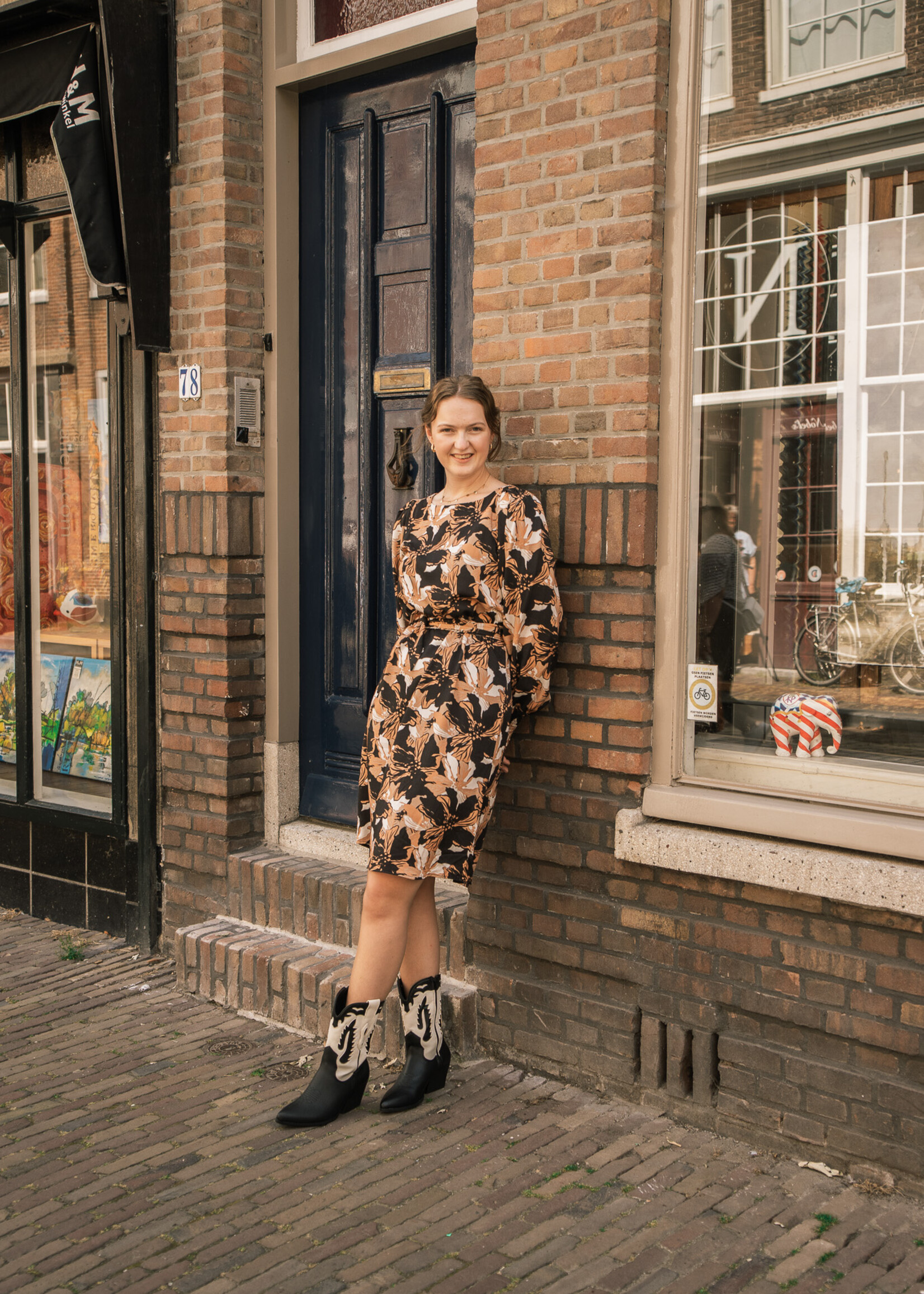 C&S The Label Denise Dress Black/Cognac