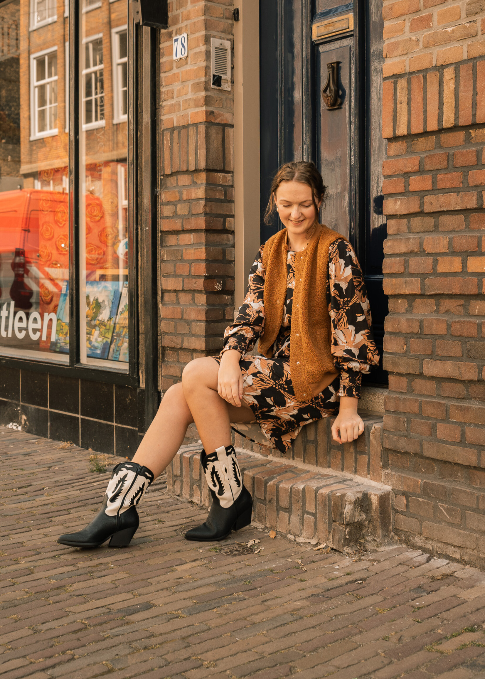 C&S The Label Denise Dress Black/Cognac Maat L