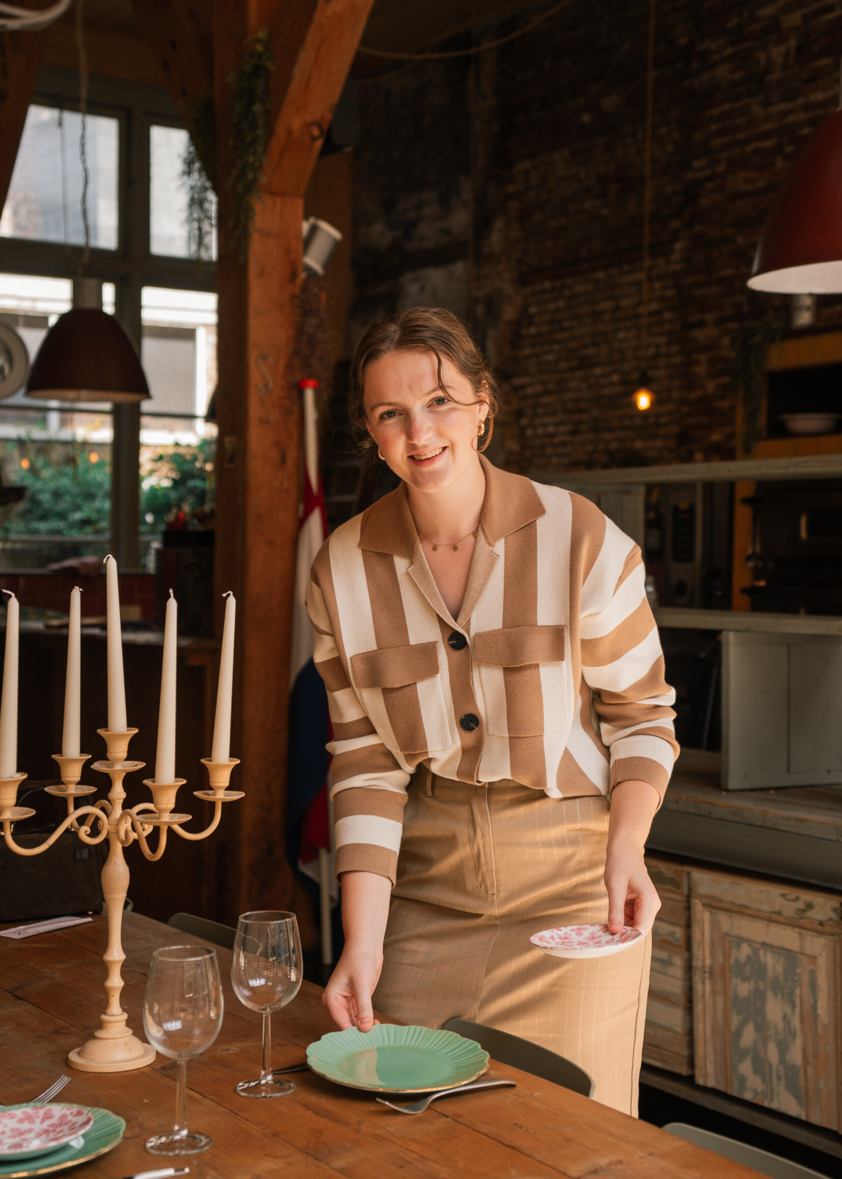 C&S The Label Cecillia Knit Cardigan Wool White/Light Camel