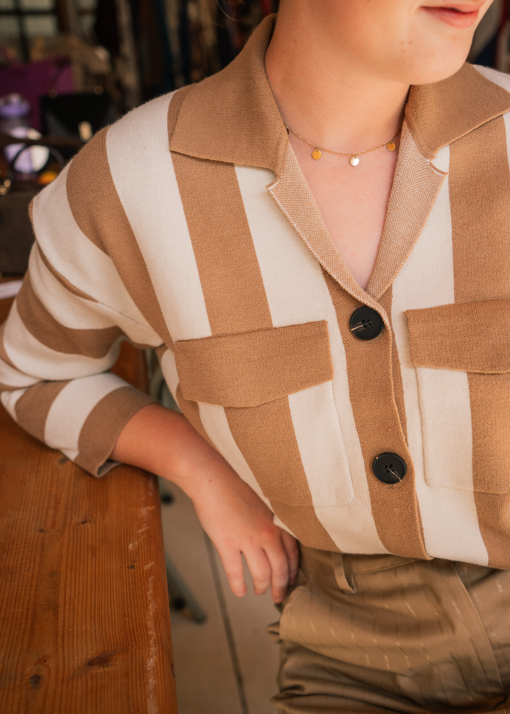 C&S The Label Cecillia Knit Cardigan Wool White/Light Camel