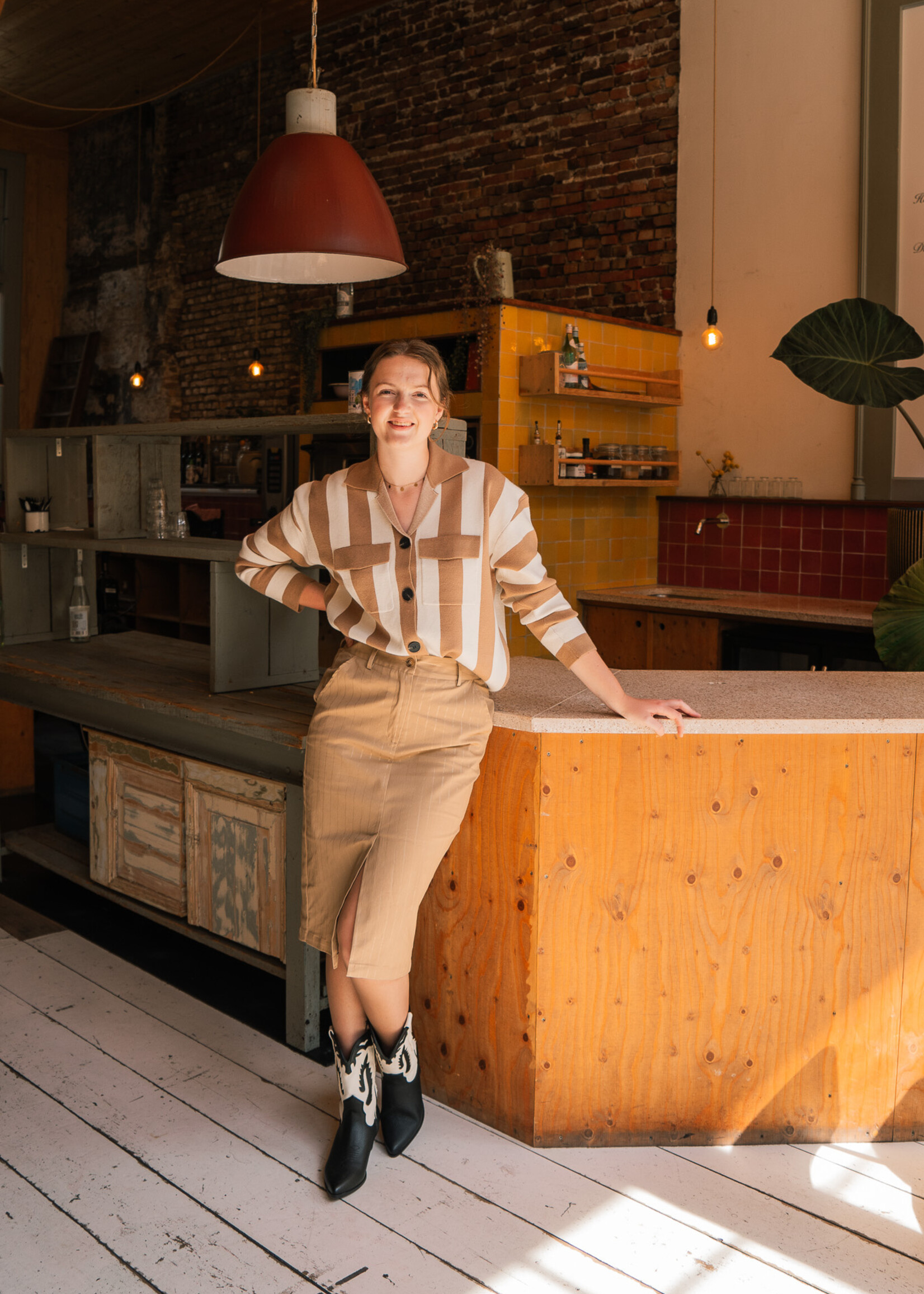 C&S The Label Cecillia Knit Cardigan Wool White/Light Camel