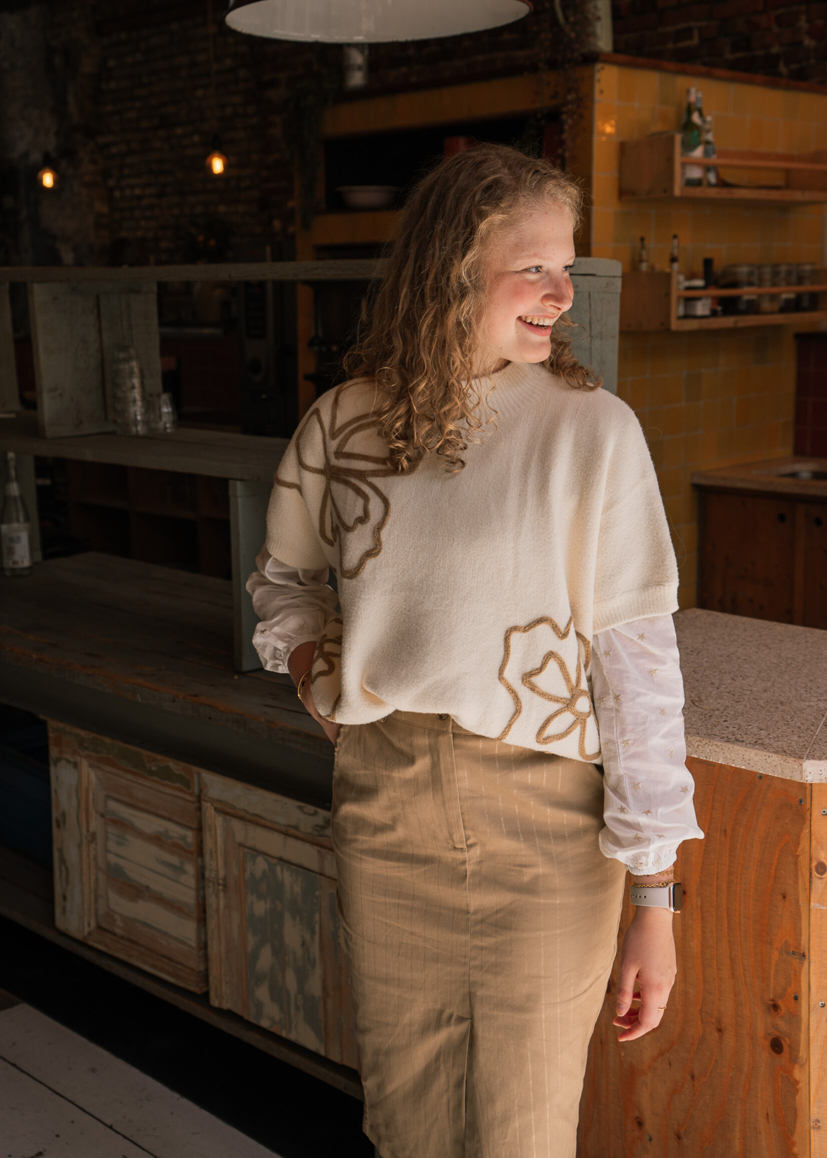 C&S The Label Violette Knit Gilet Wool White/Light Camel