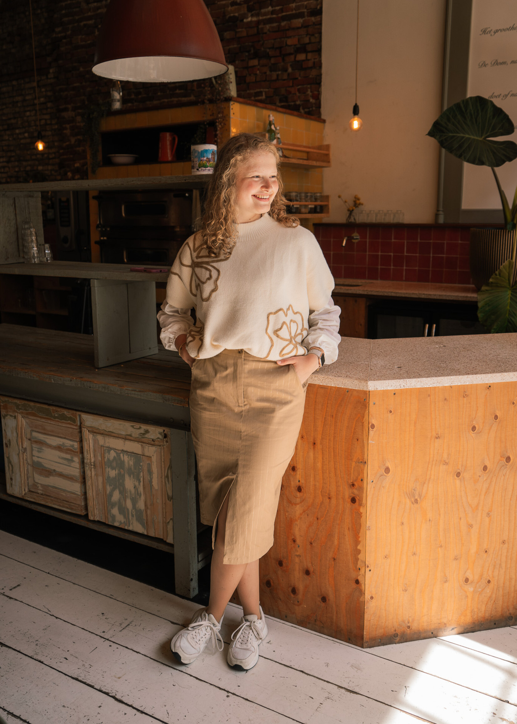 C&S The Label Violette Knit Gilet Wool White/Light Camel