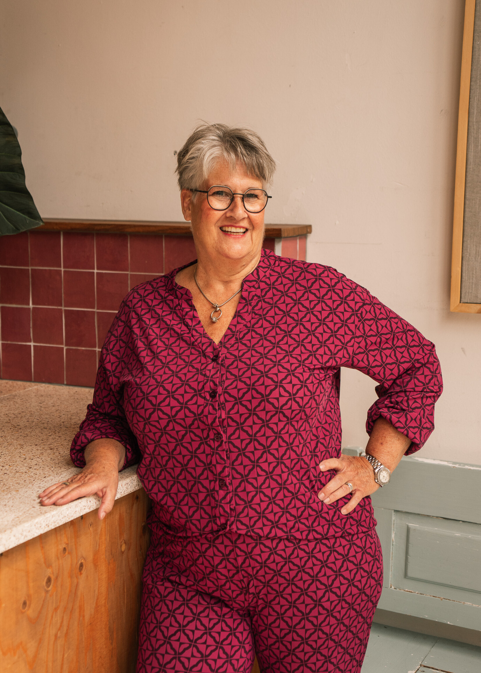 Exxcellent Tori Blouse Raspberry / Mauve Wine