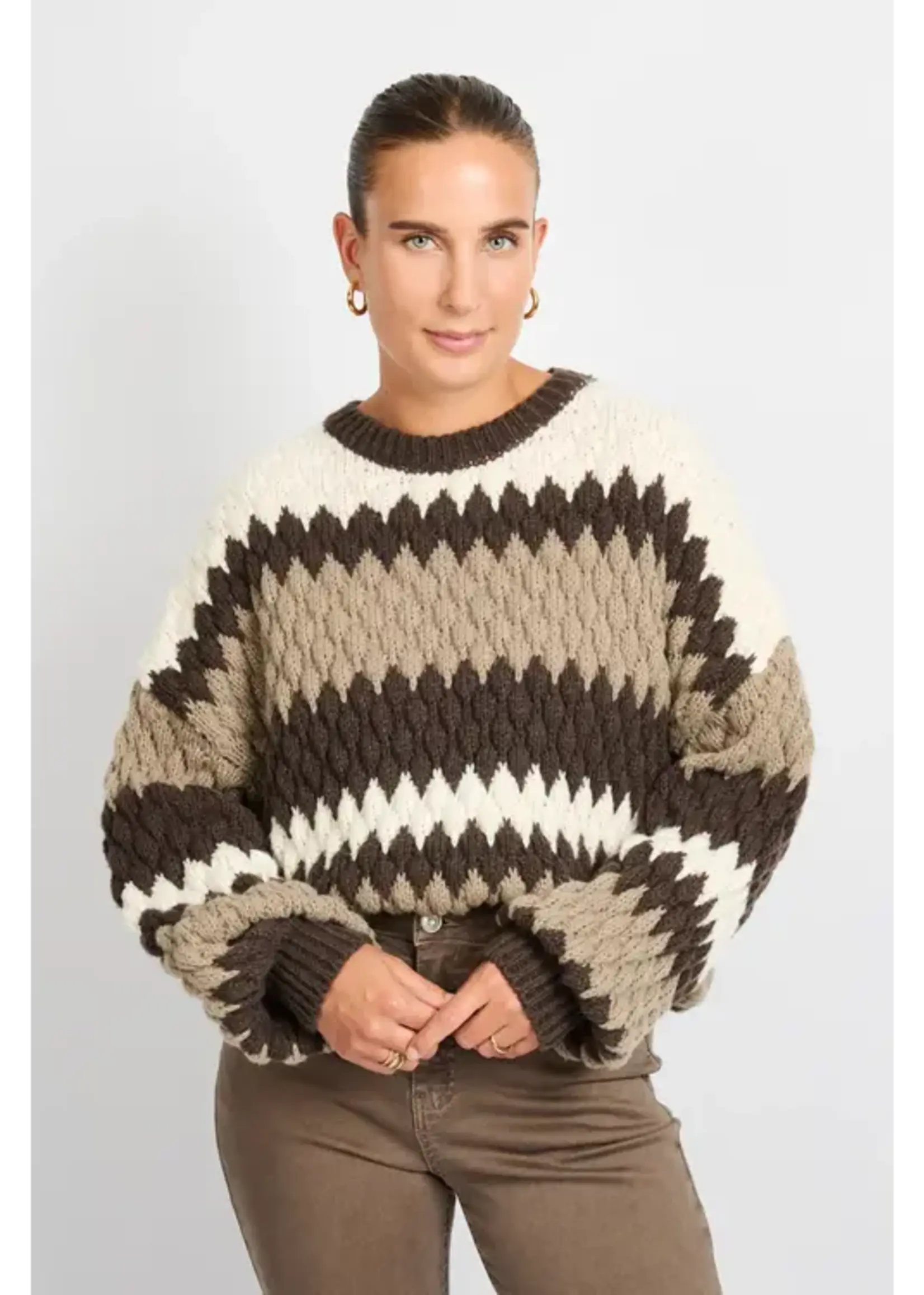 C&S The Label Kool Knit Pullover Offwhite/Cognac