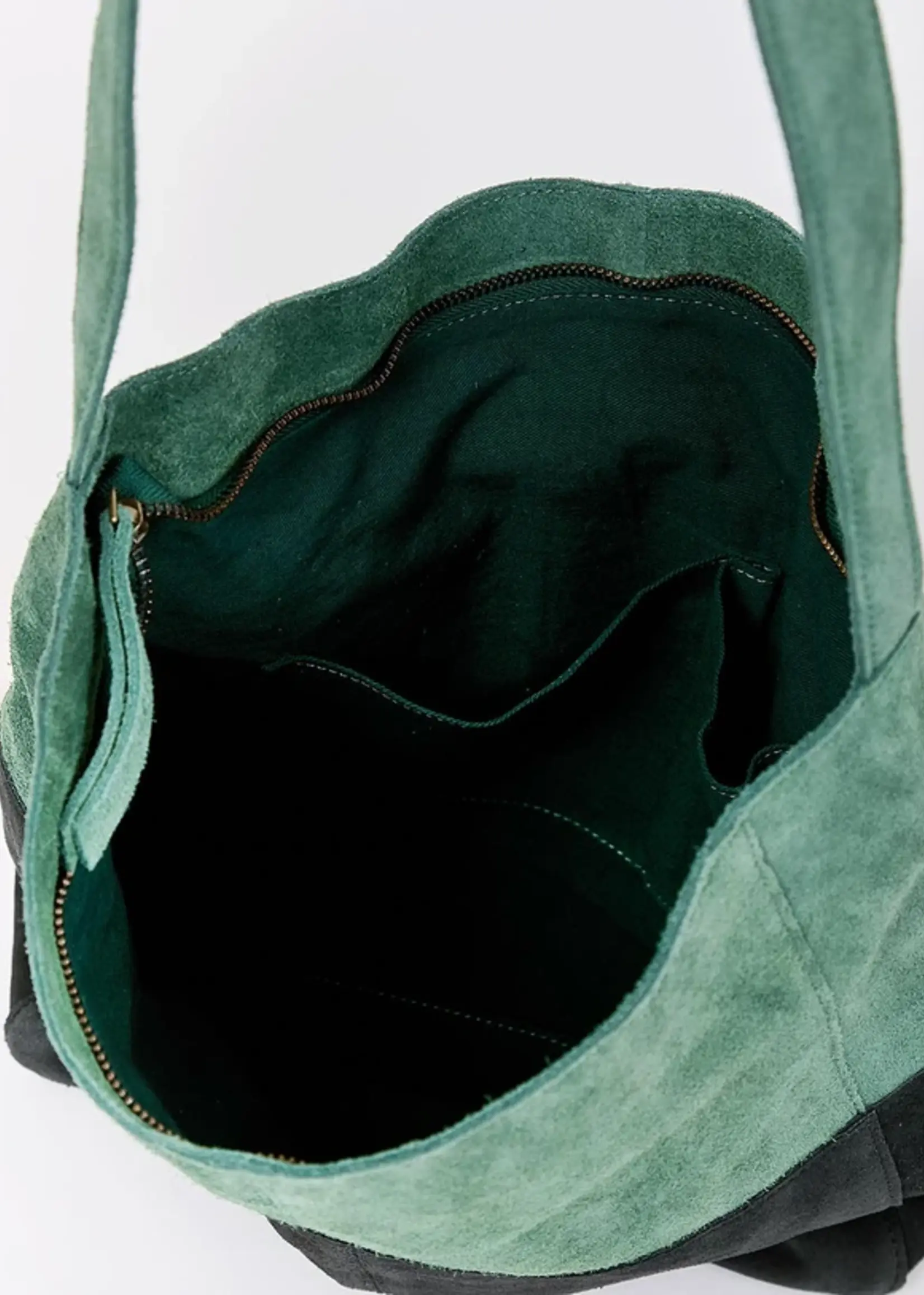 LA FIANCEE Two-tone suede leather satchel bag - Clover