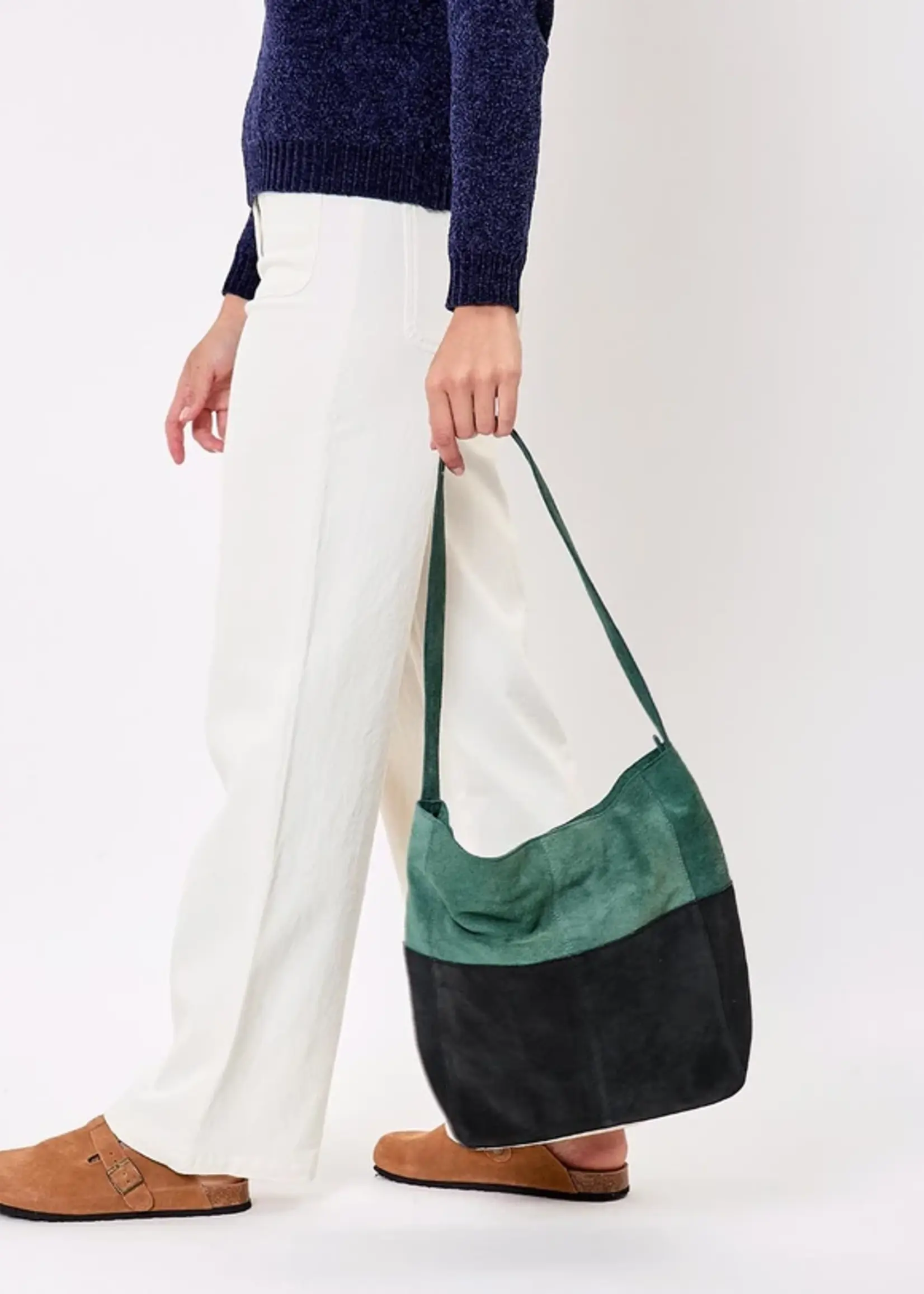 LA FIANCEE Two-tone suede leather satchel bag - Clover