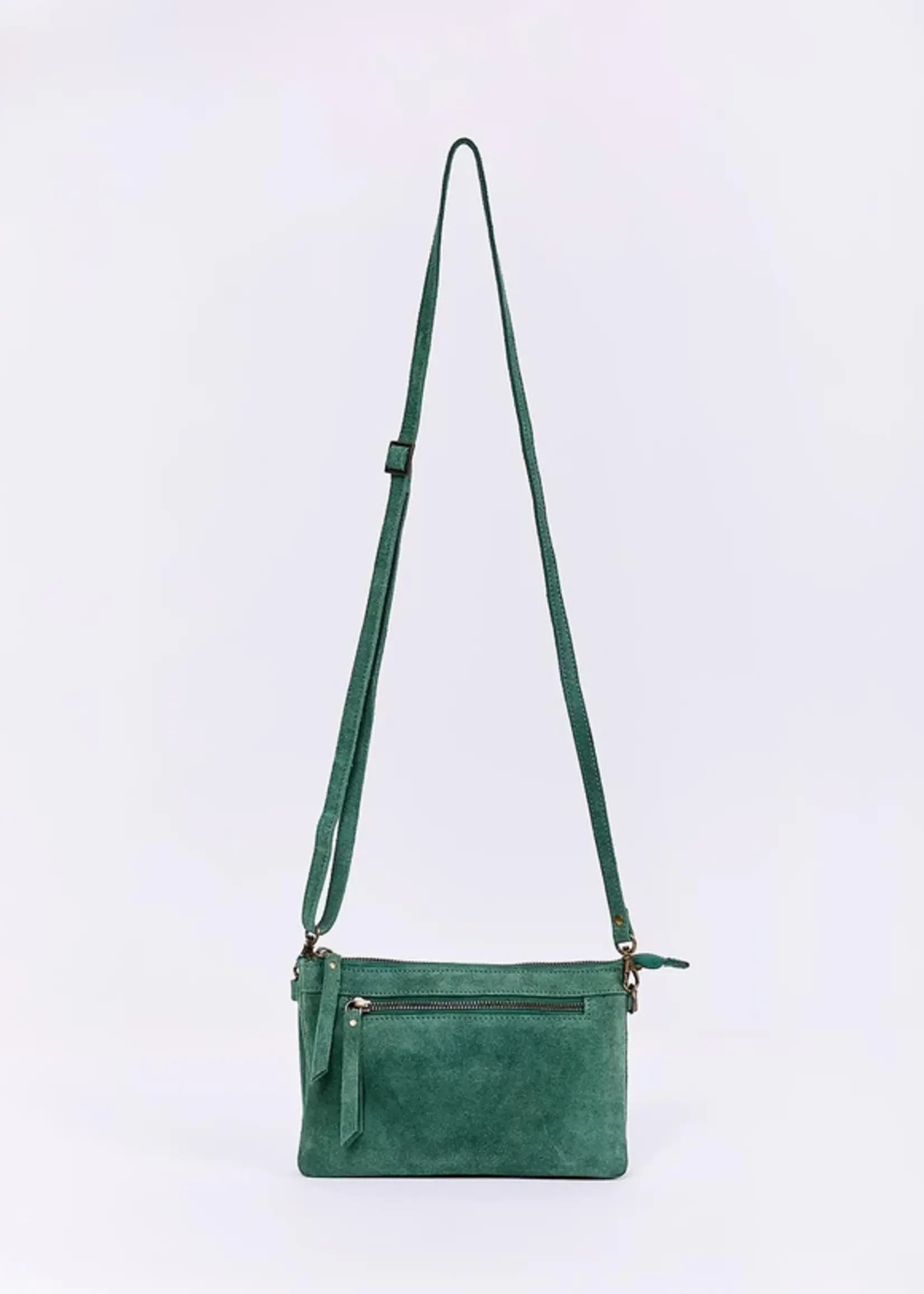 LA FIANCEE Leather crossbody bag with double pocket - Agave