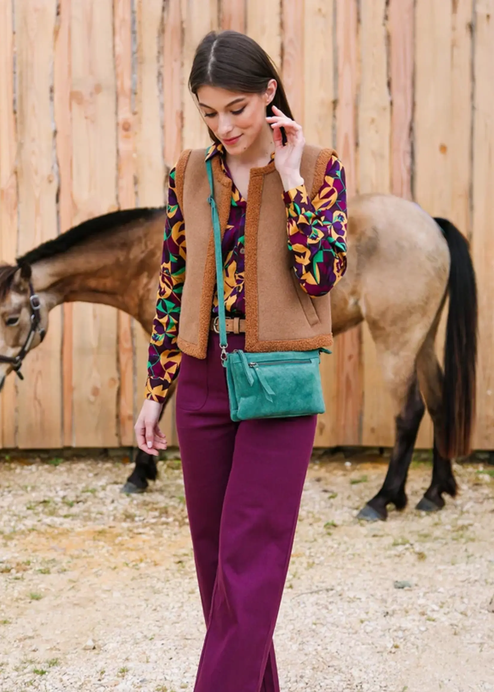 LA FIANCEE Leather crossbody bag with double pocket - Agave