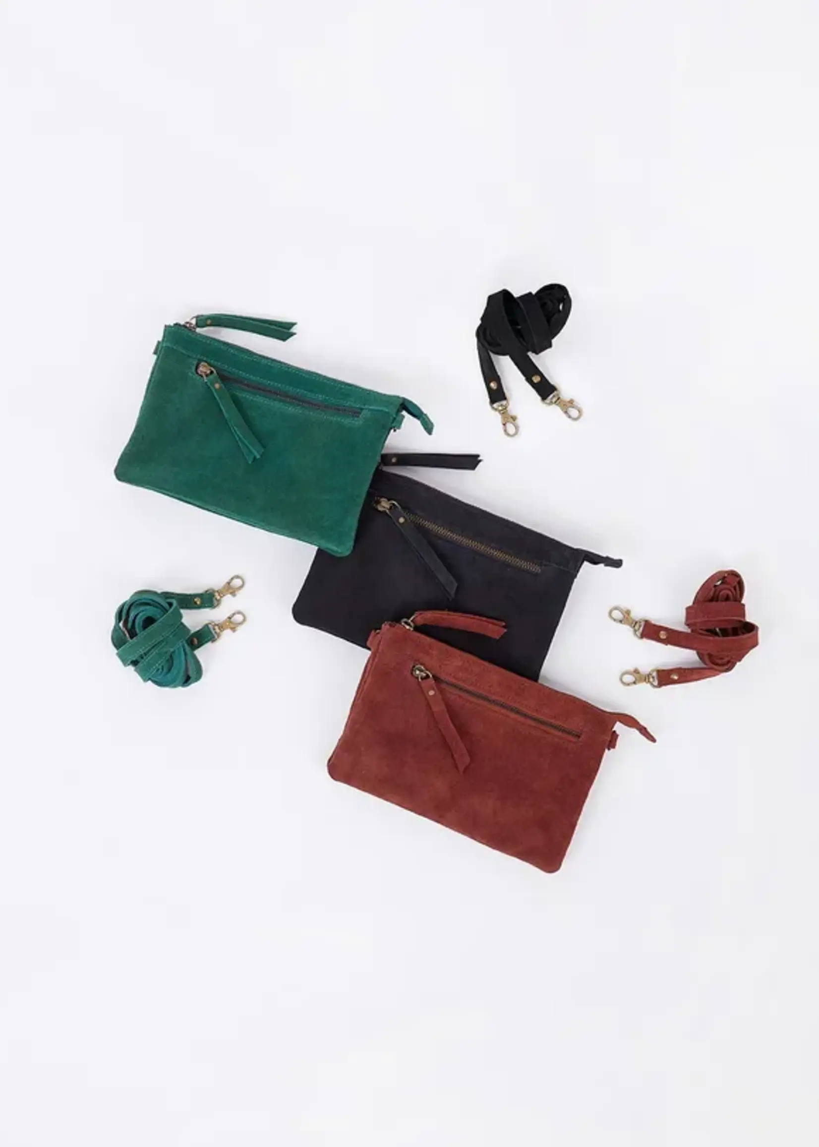 LA FIANCEE Leather crossbody bag with double pocket - Agave