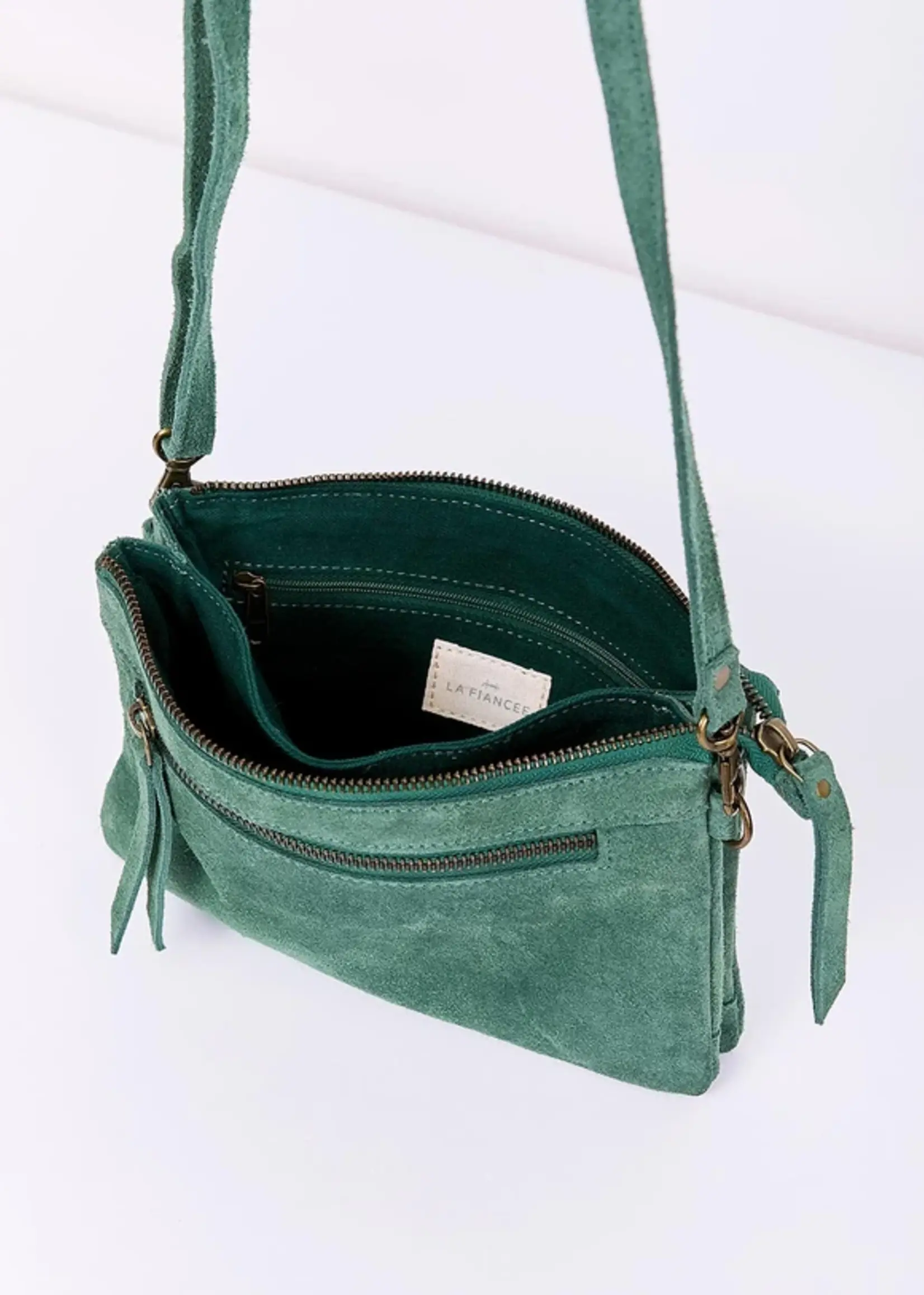 LA FIANCEE Leather crossbody bag with double pocket - Agave