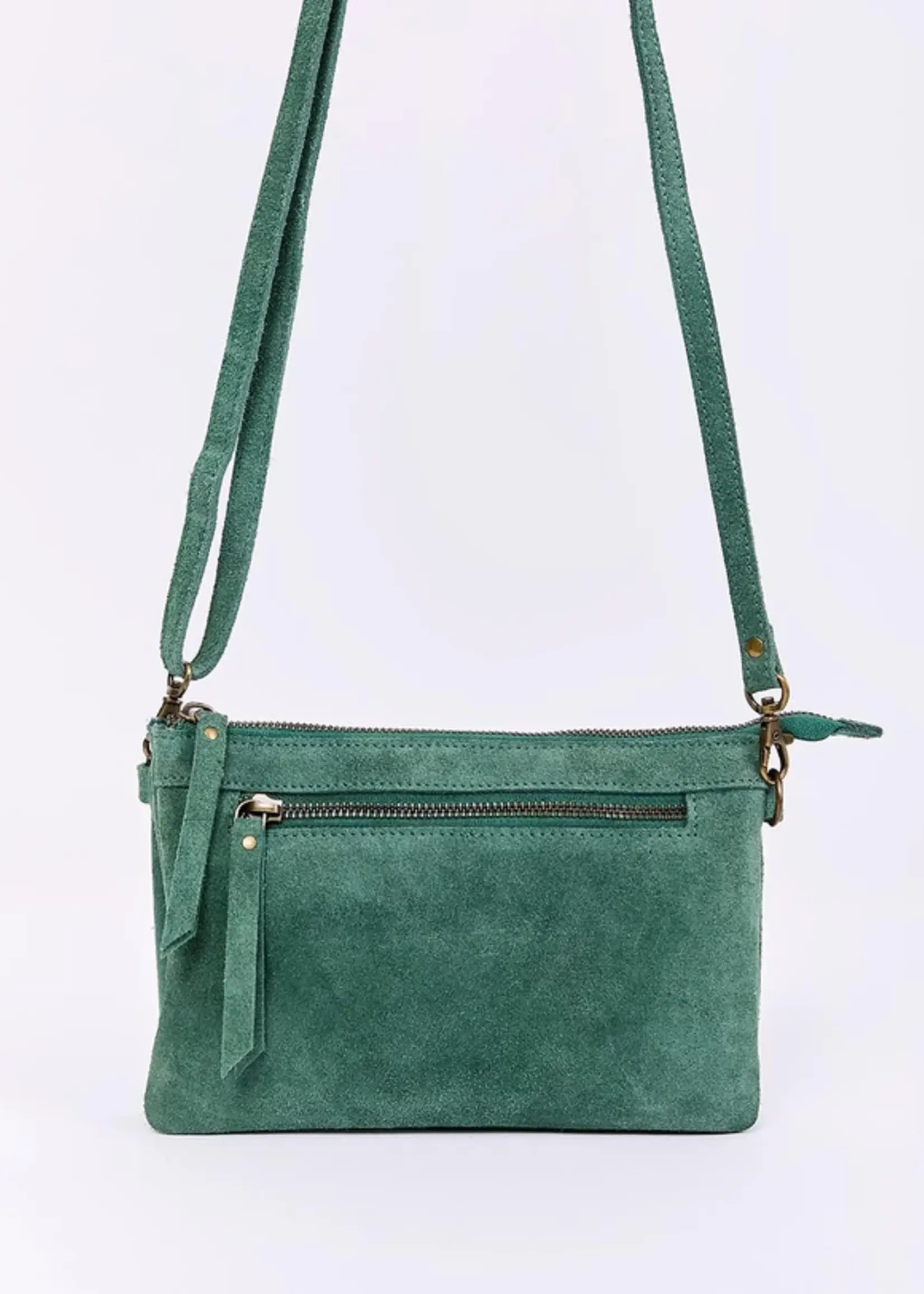 LA FIANCEE Leather crossbody bag with double pocket - Agave