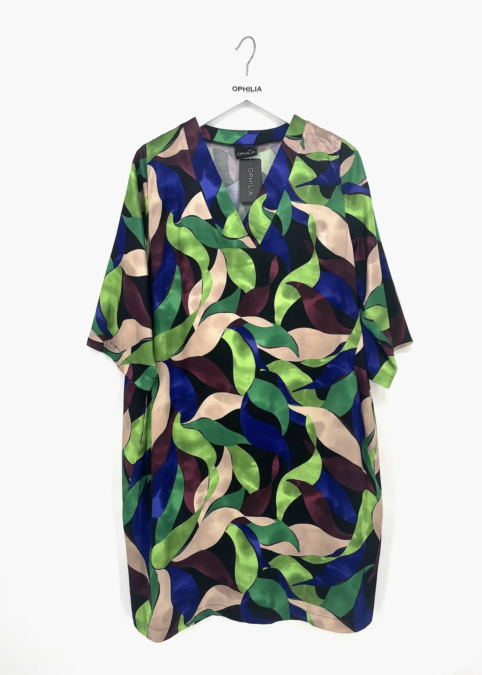 Ophilia Bridget Viscose Satin Dessin Green Collage