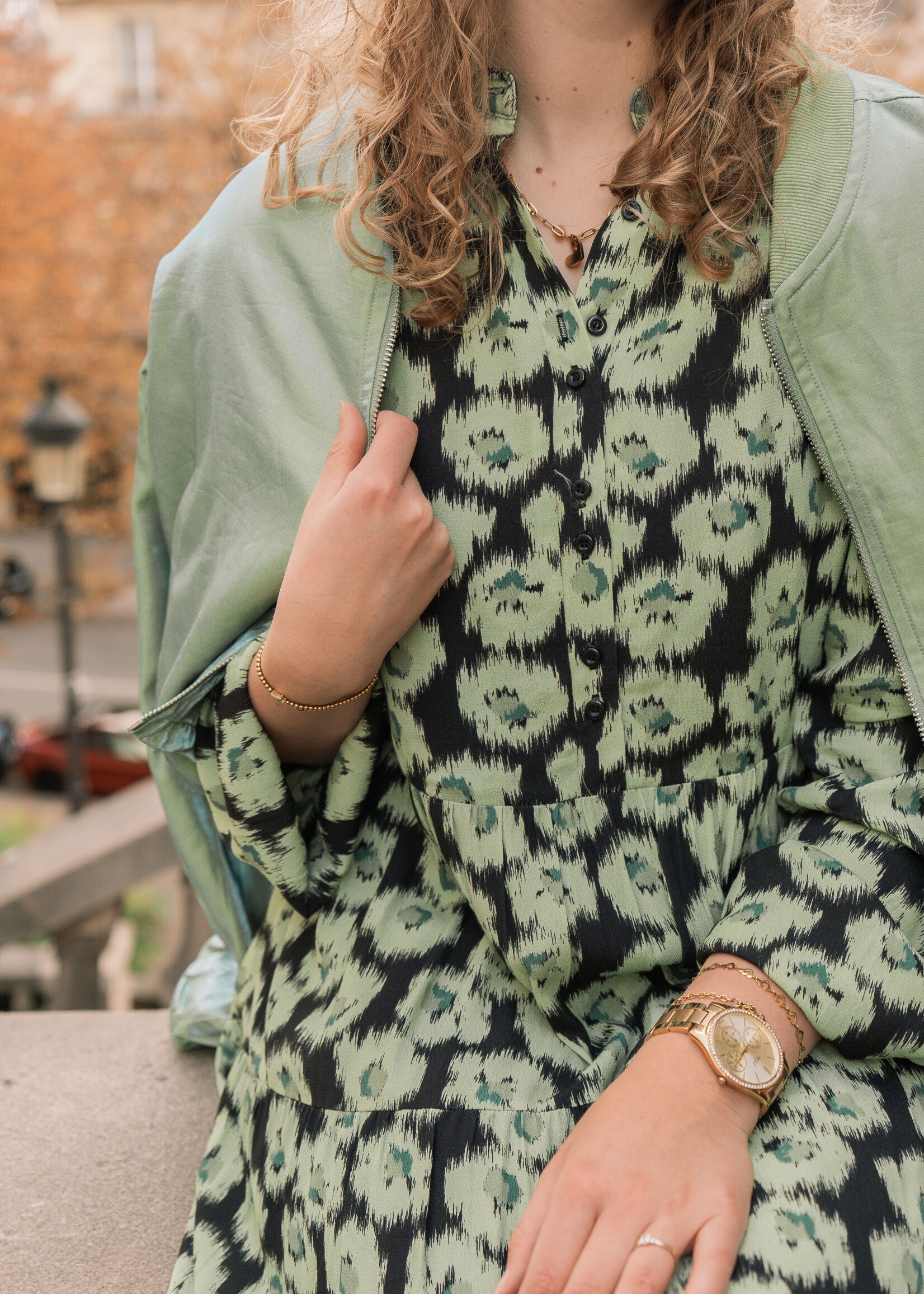 FLURESK Phebe Dress Black/Matcha Green Maat 38
