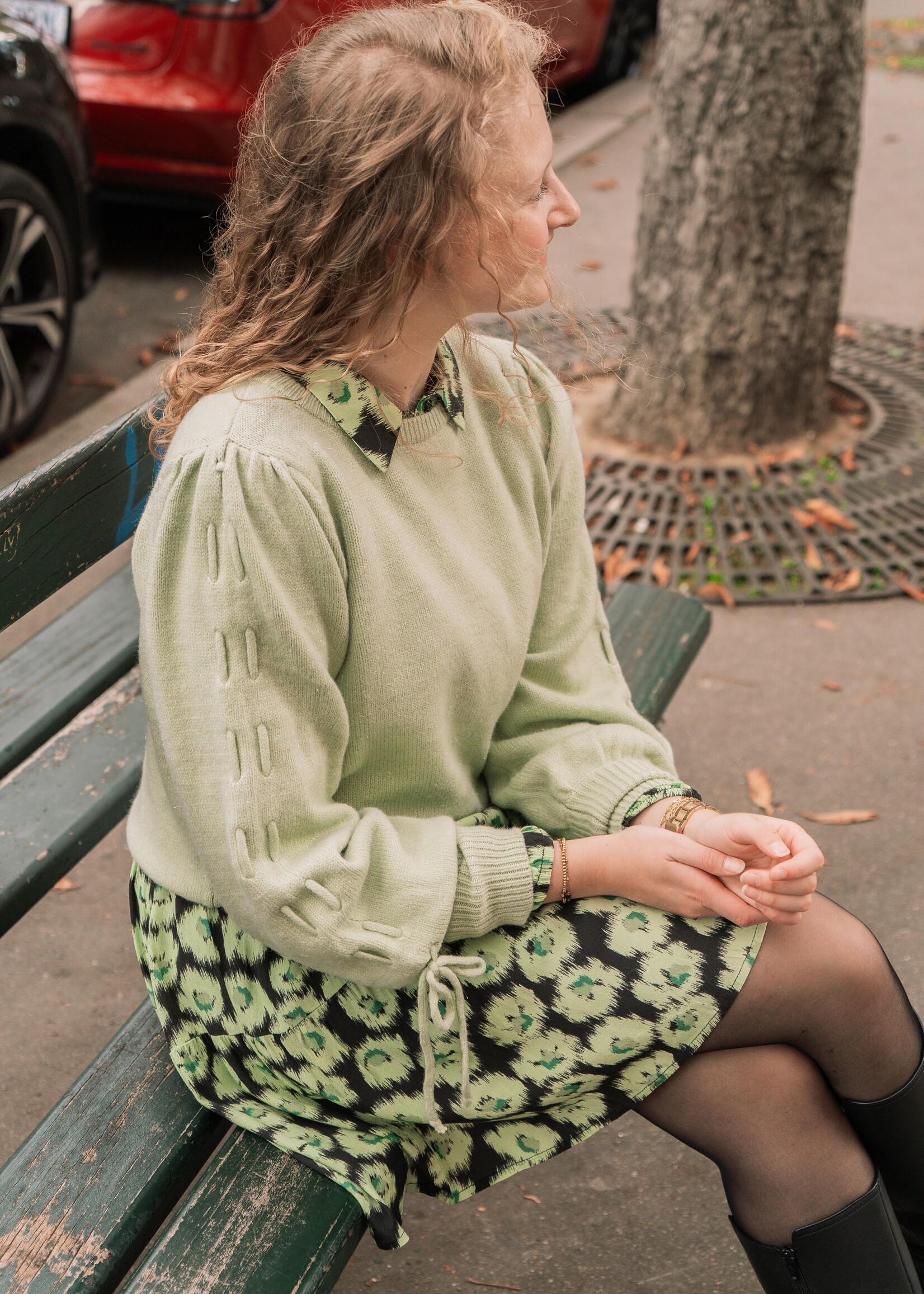 FLURESK Phebe Dress Black/Matcha Green Maat 38