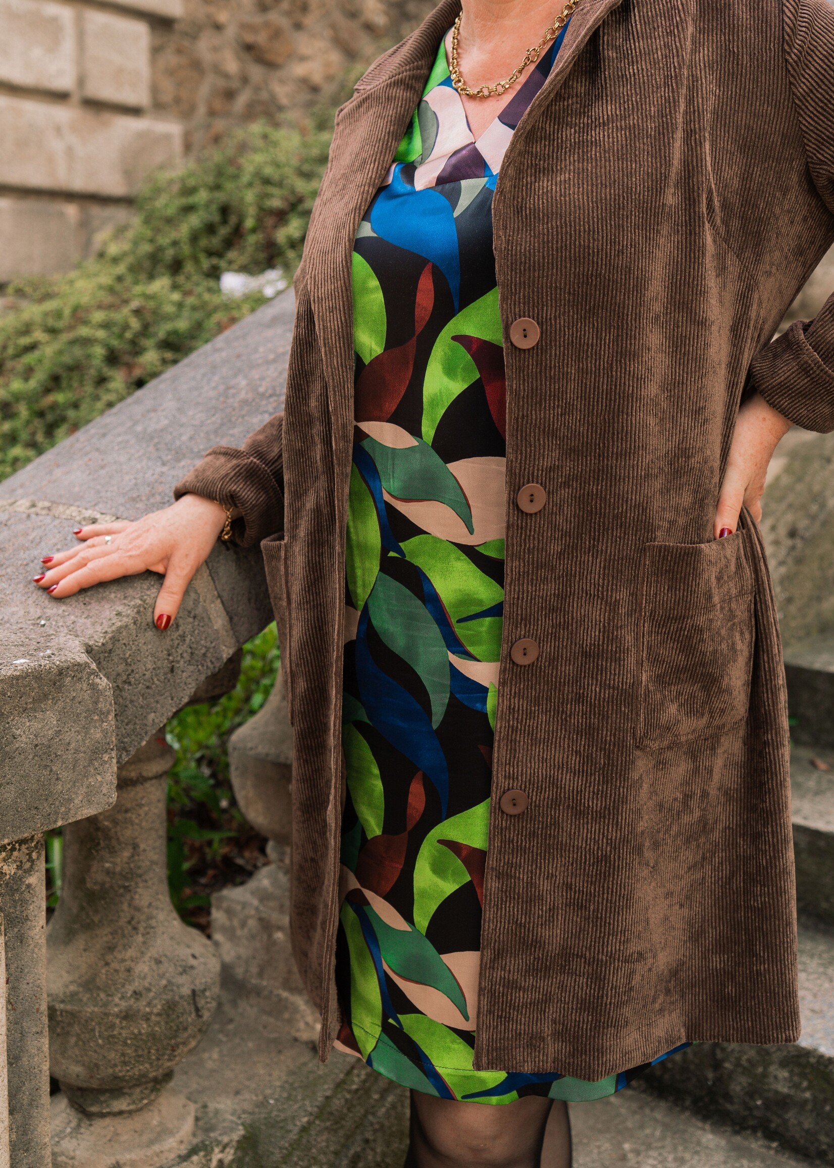 Ophilia Bridget Viscose Satin Dessin Green Collage
