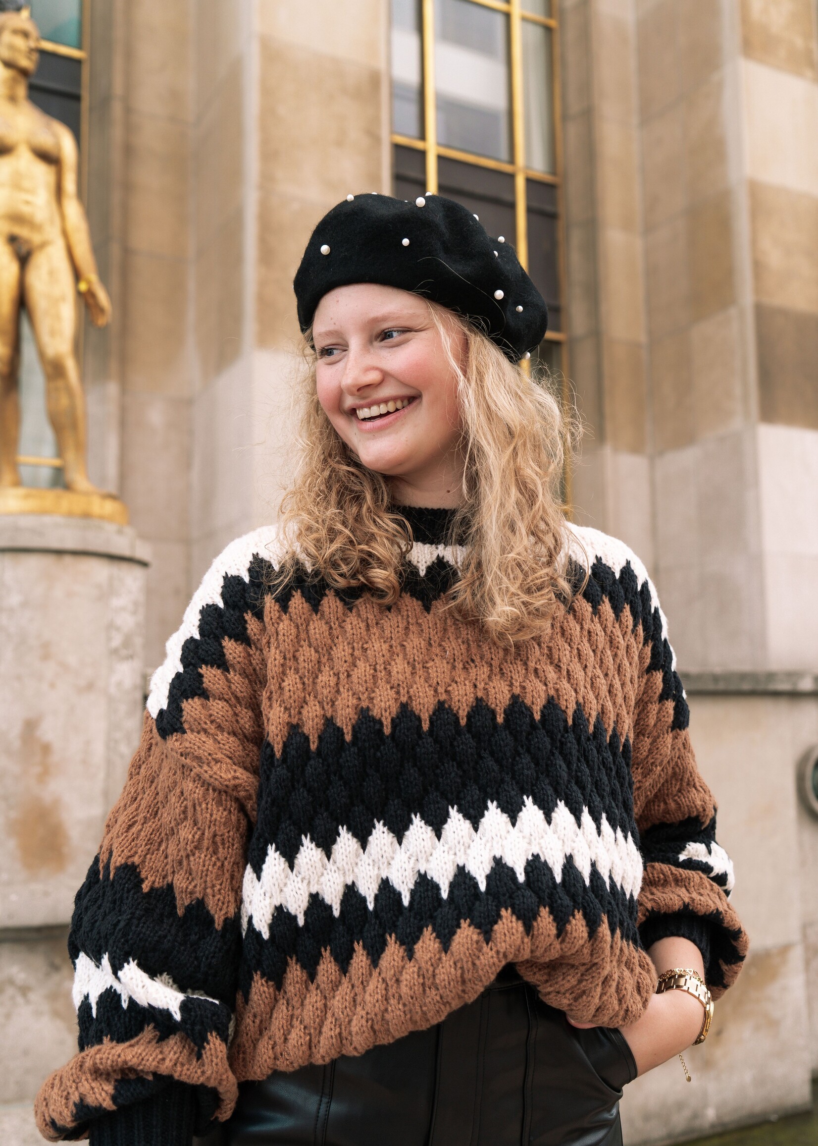 Baret zwart met parels