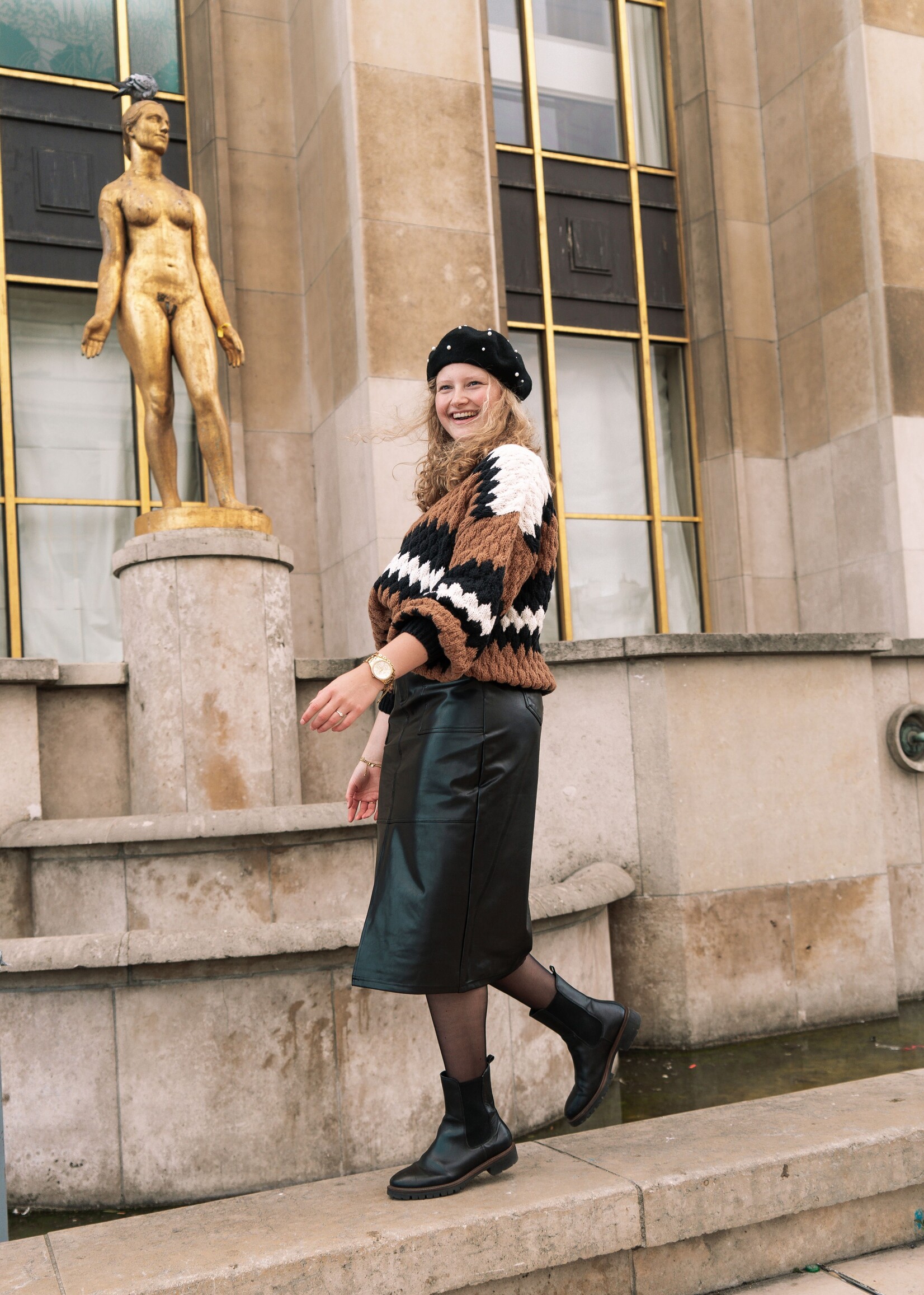 Baret zwart met parels