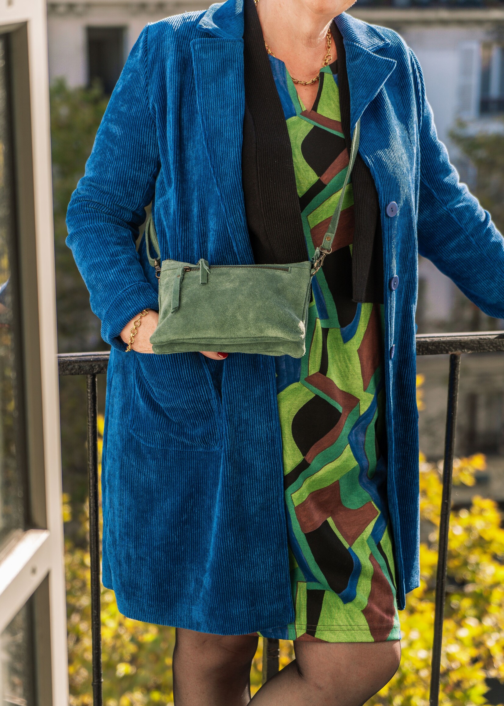 LA FIANCEE Leather crossbody bag with double pocket - Agave