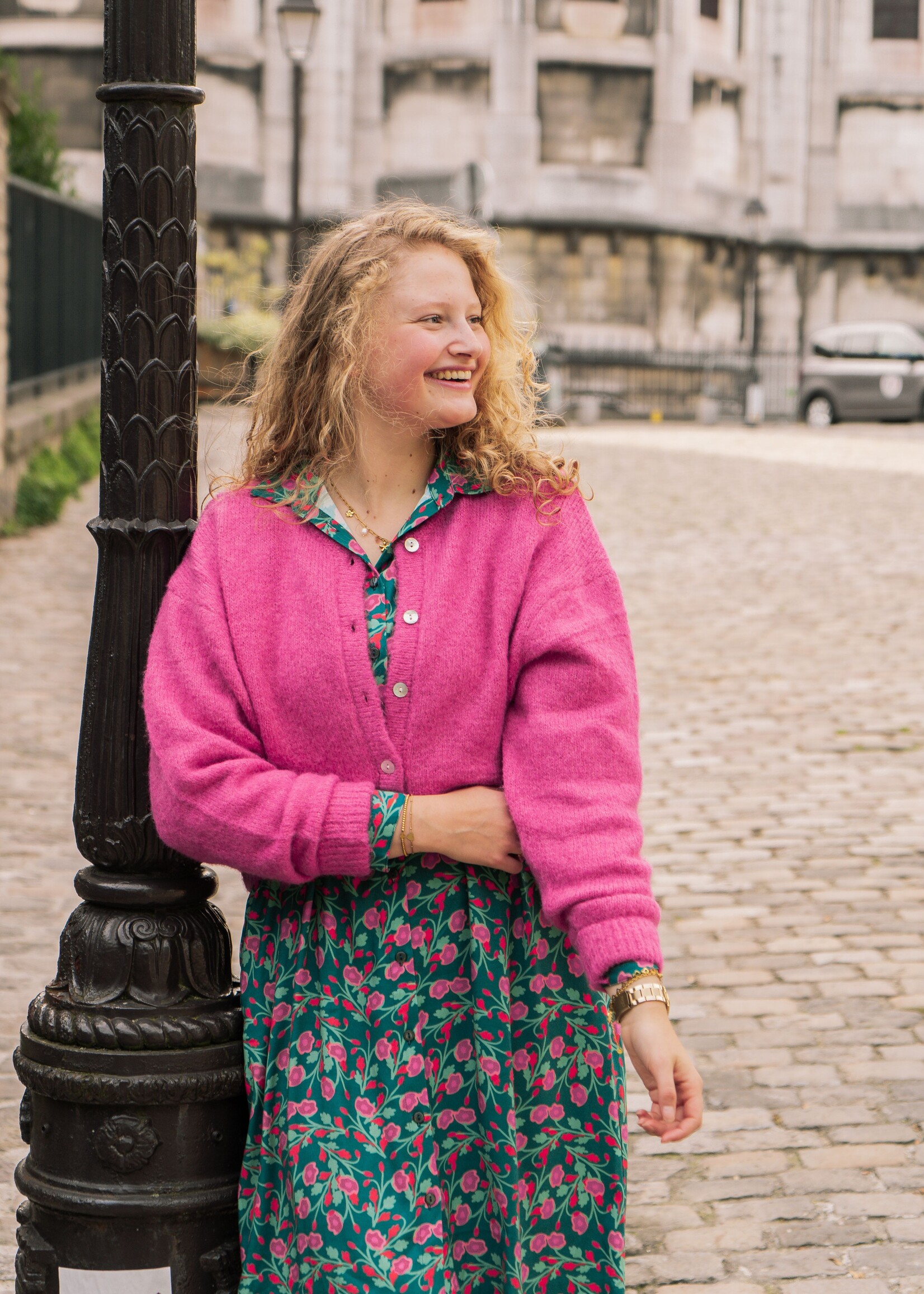 Maddie vestje gebreid Fuchsia