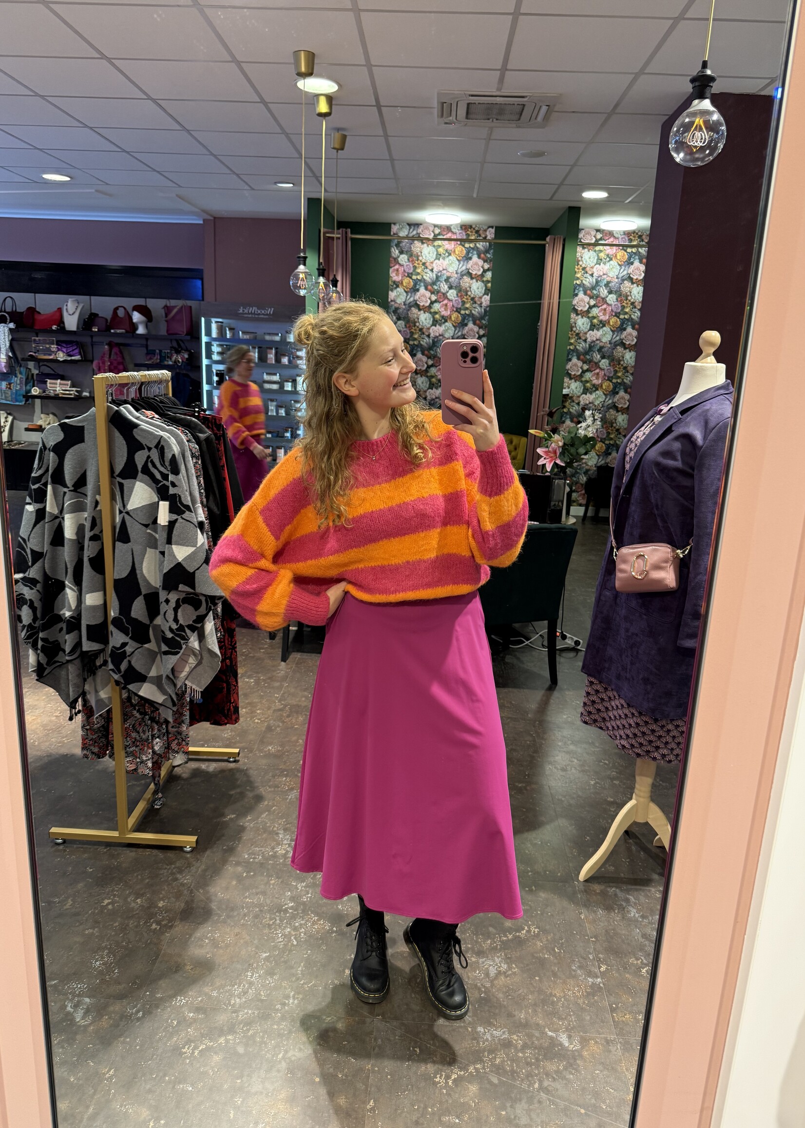 PRE ORDER Mia Stripe Vibe Knitwear Fuchsia Oranje