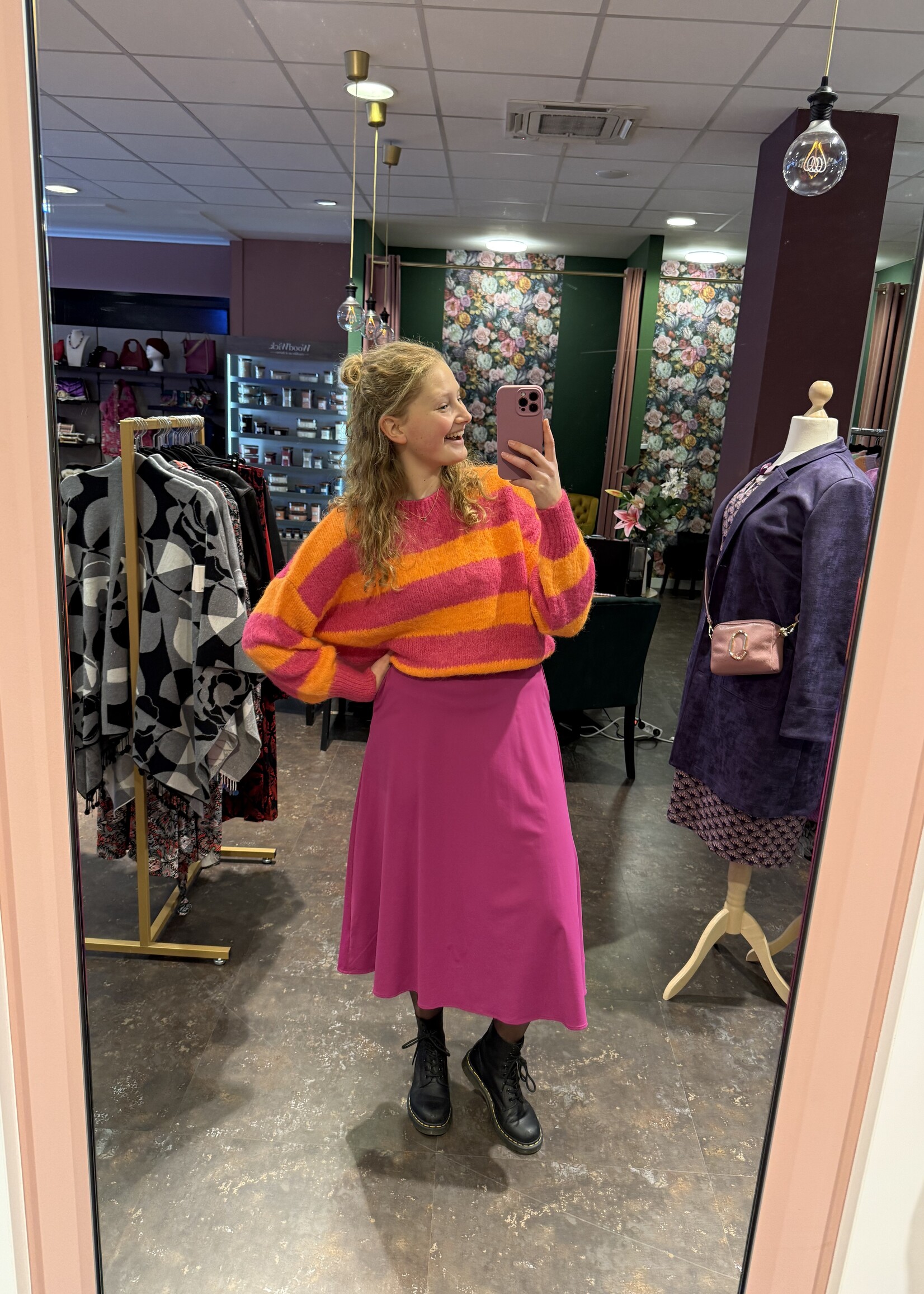 PRE ORDER Mia Stripe Vibe Knitwear Fuchsia Oranje