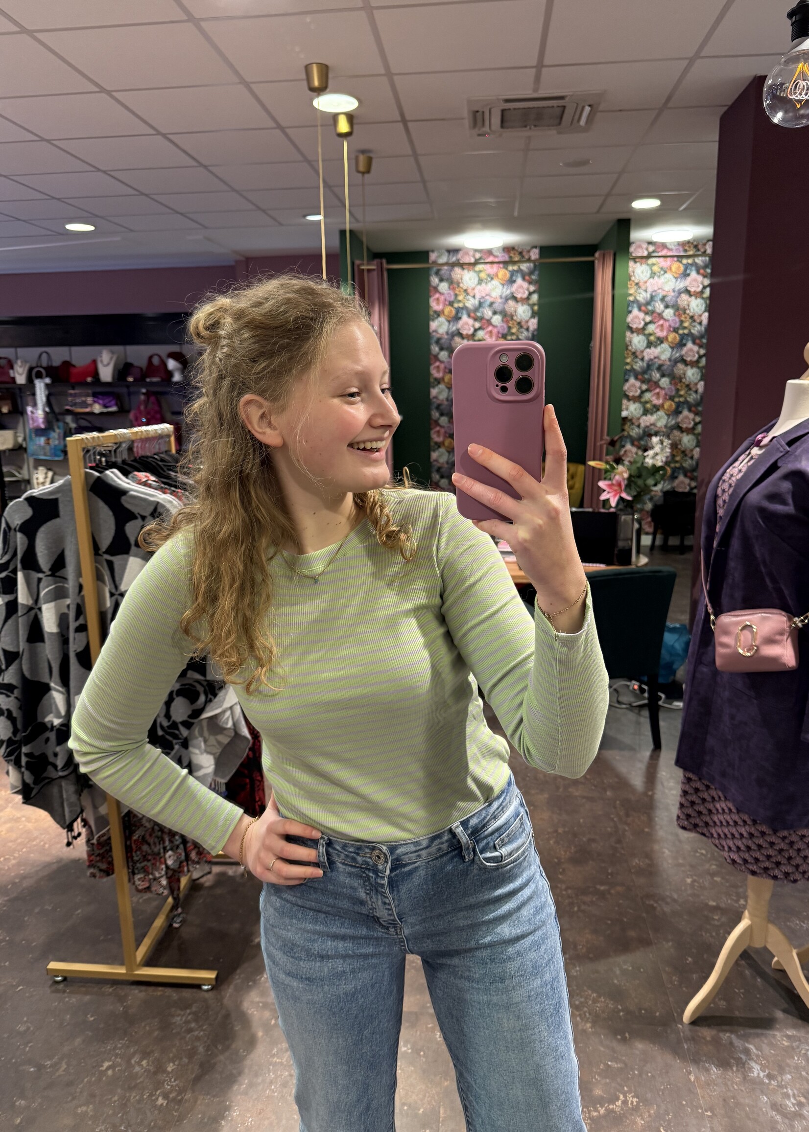 Belle truitje stripe Green Lila onesize