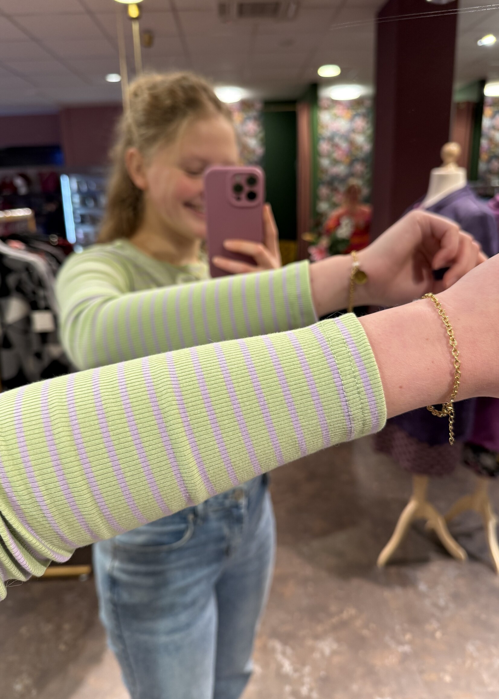 Belle truitje stripe Green Lila onesize