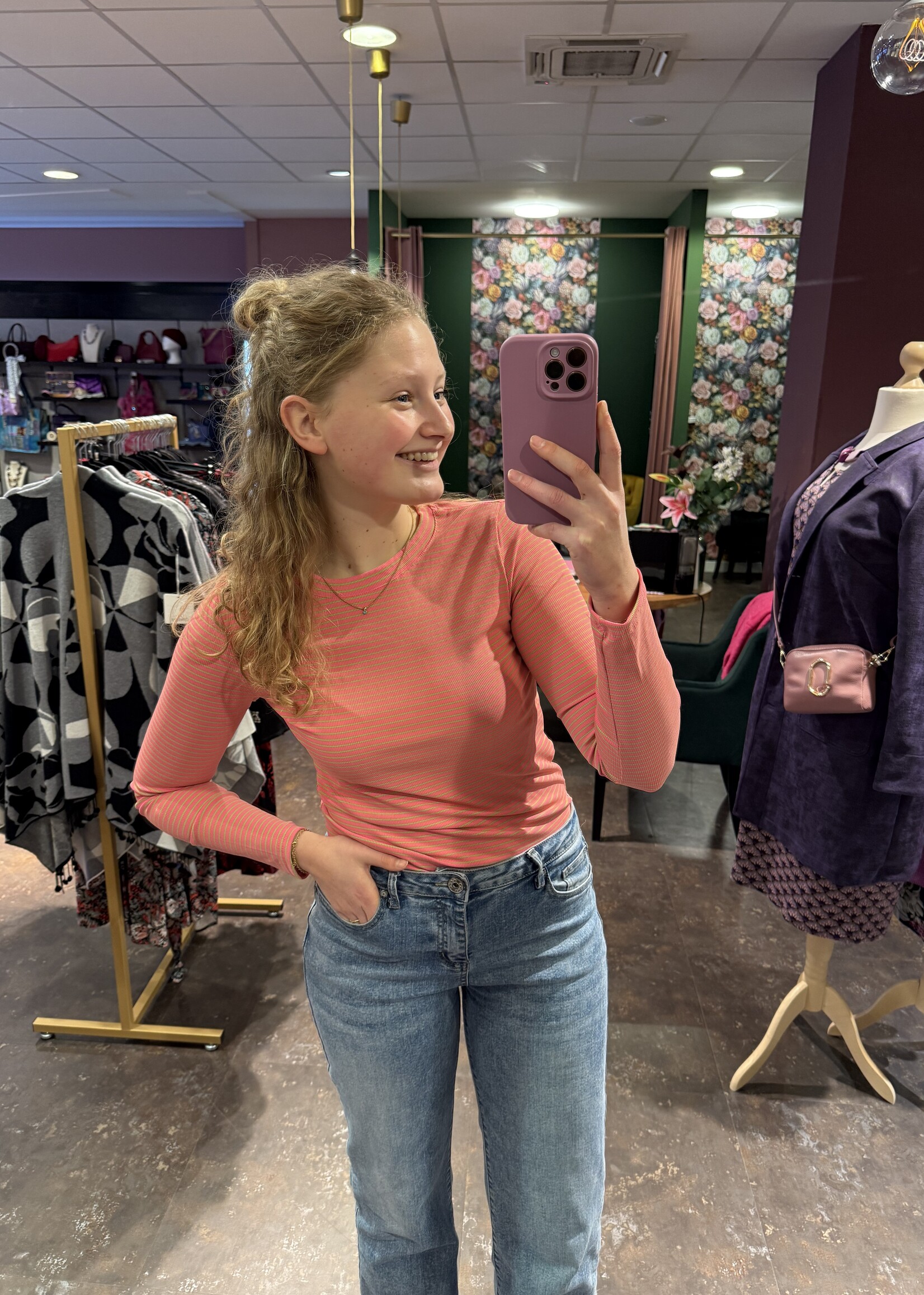 Belle truitje stripe Pink Green