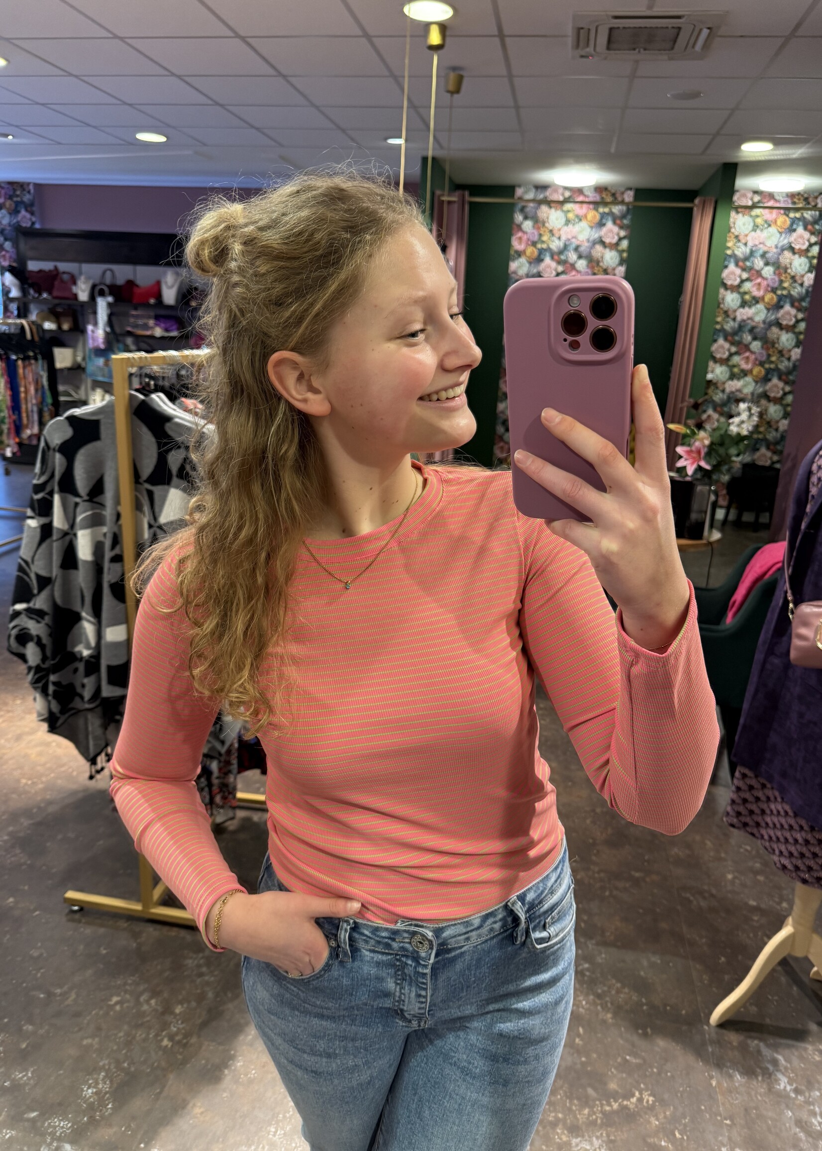 Belle truitje stripe Pink Green