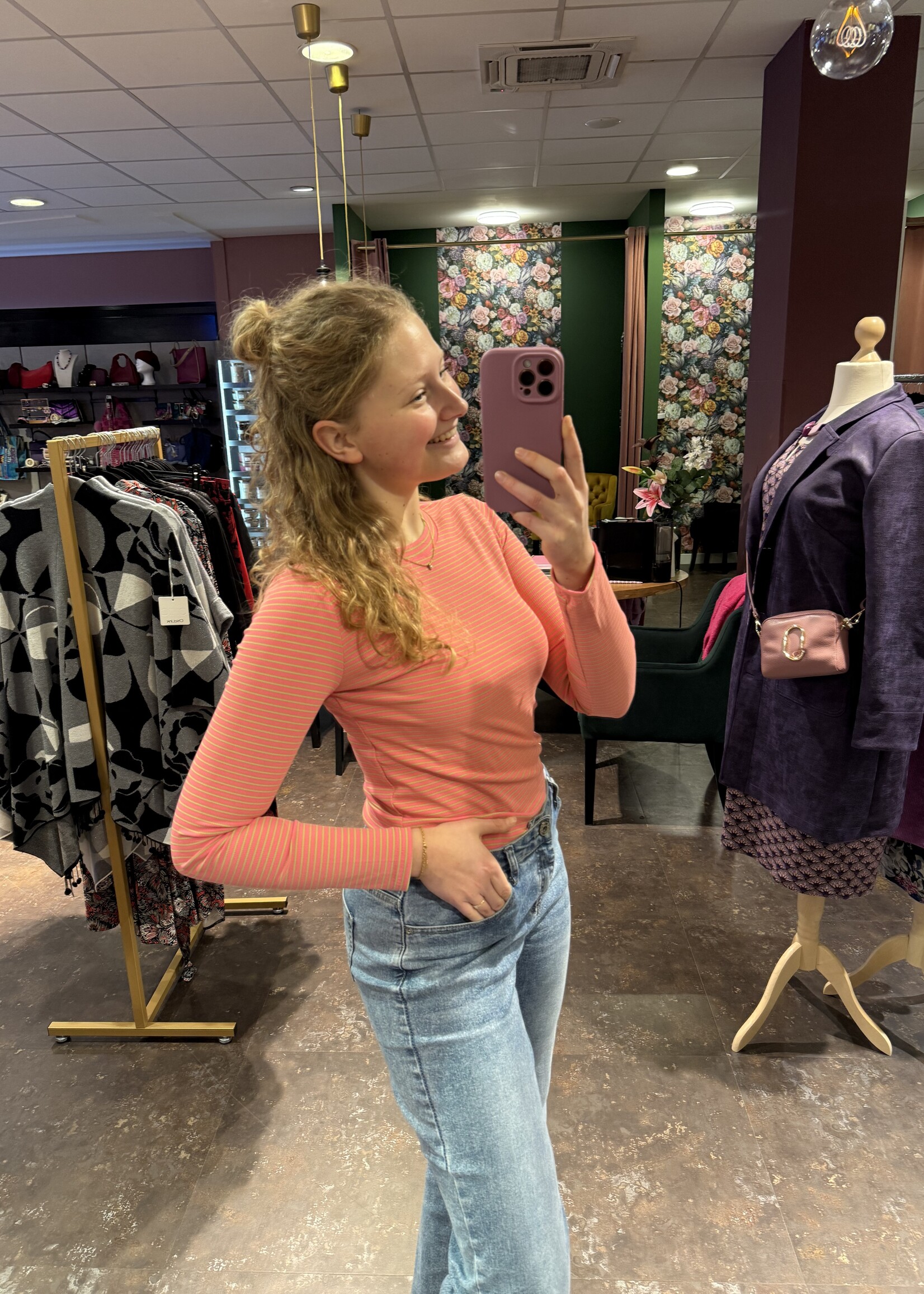 Belle truitje stripe Pink Green