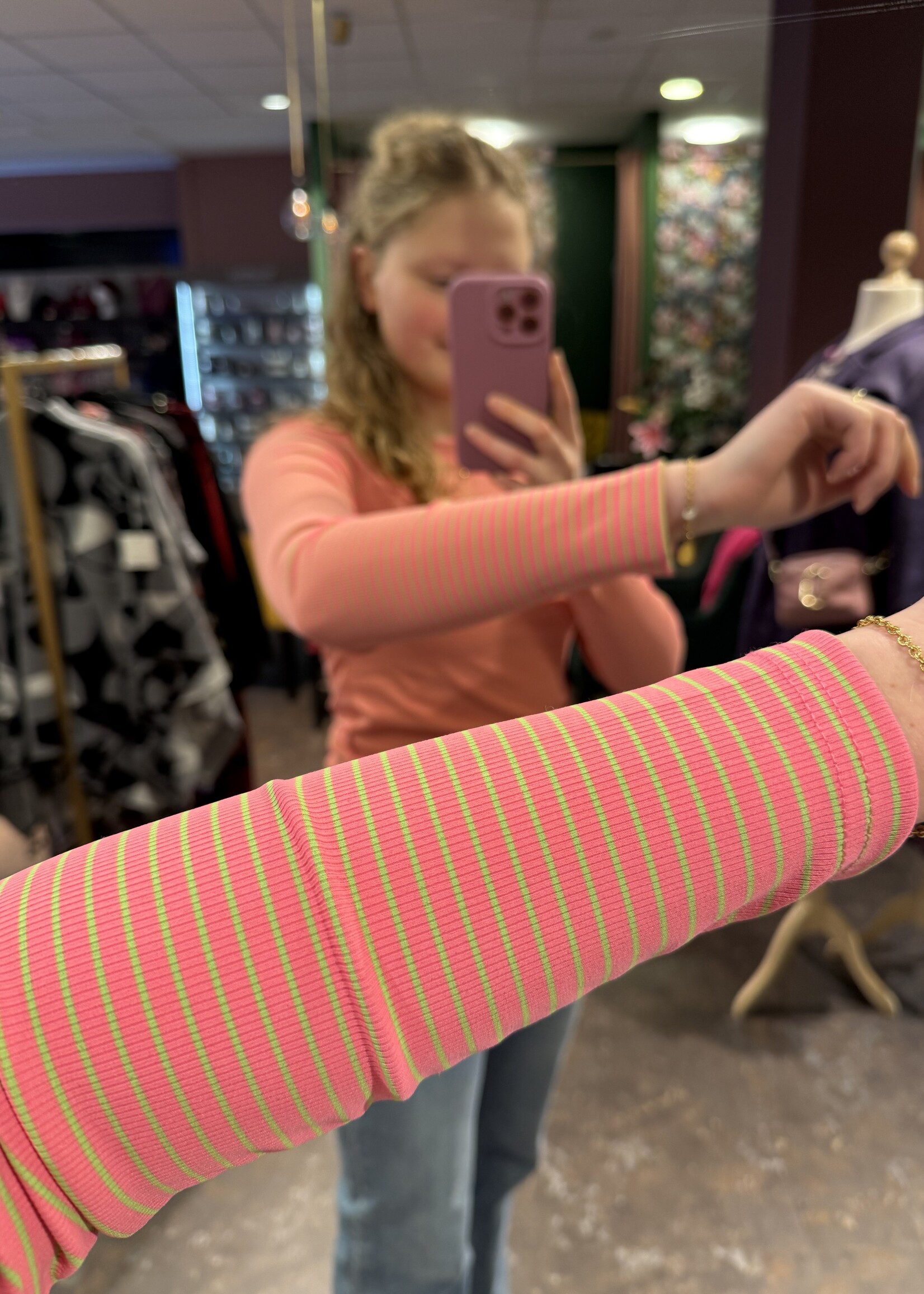 Belle truitje stripe Pink Green Onesize