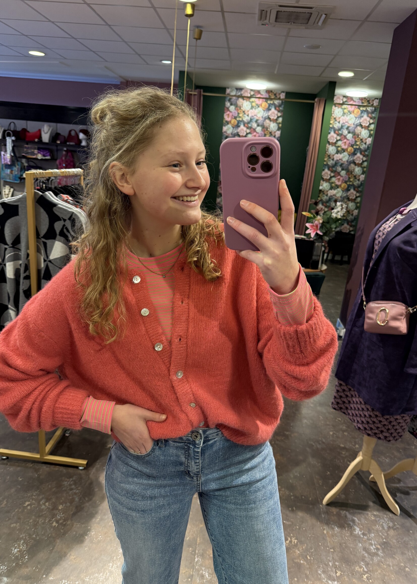 Belle truitje stripe Pink Green