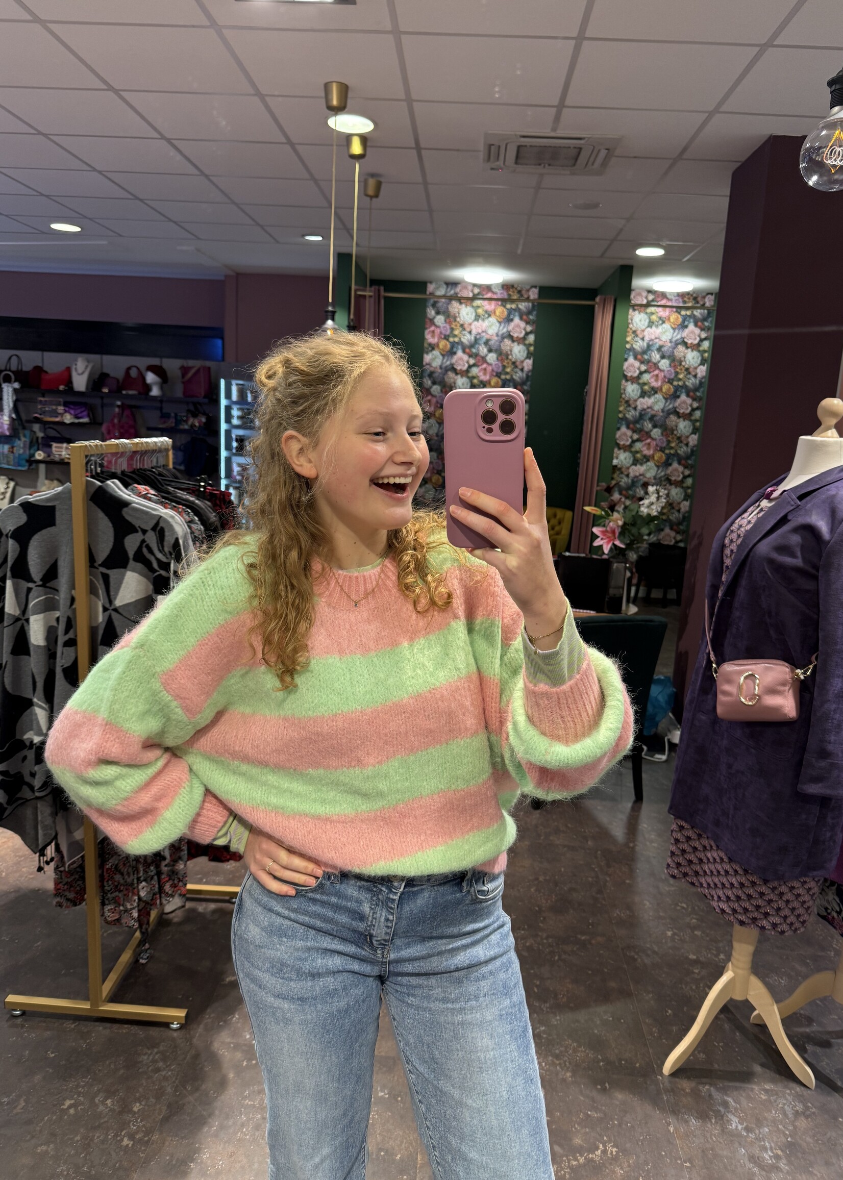 Mia Stripe Vibe Knitwear Mint Pink Onesize