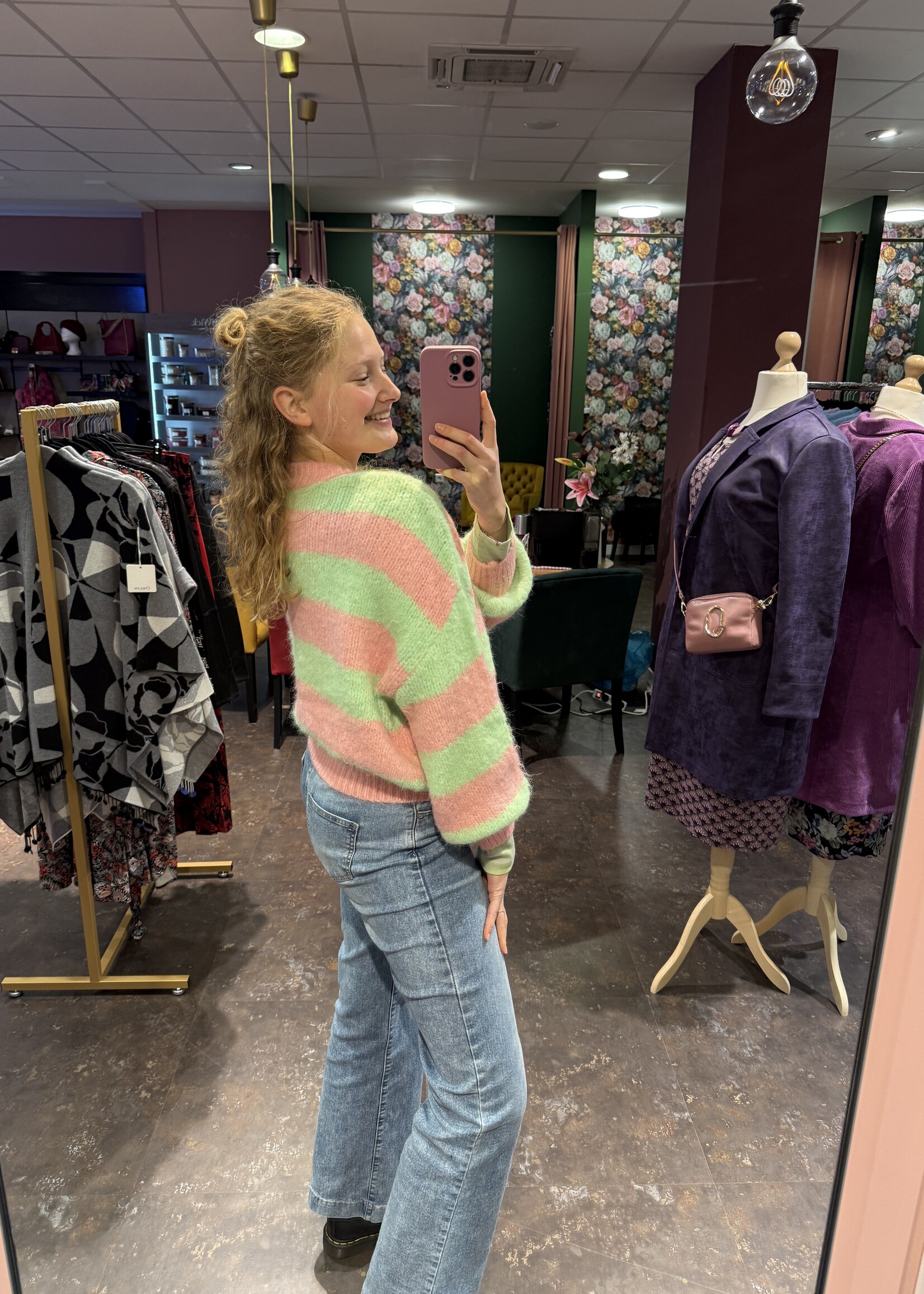 Mia Stripe Vibe Knitwear Mint Pink Onesize