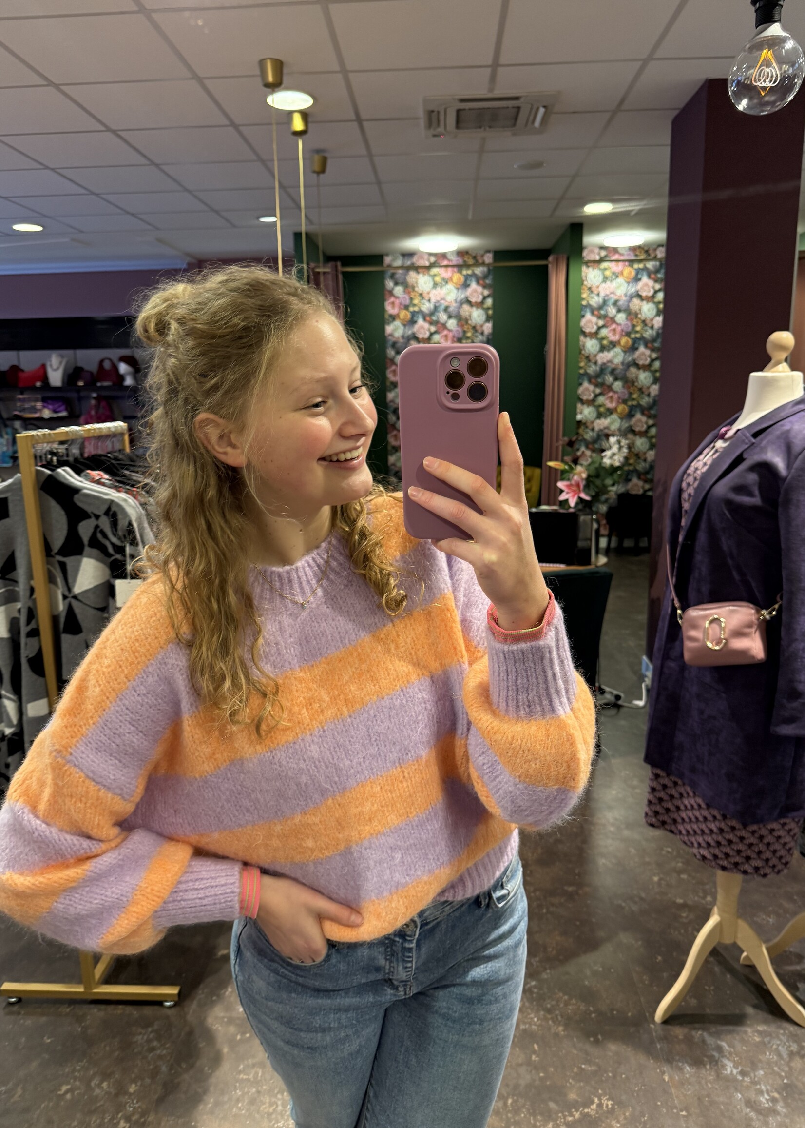 Mia Stripe Vibe Knitwear Peach Lila