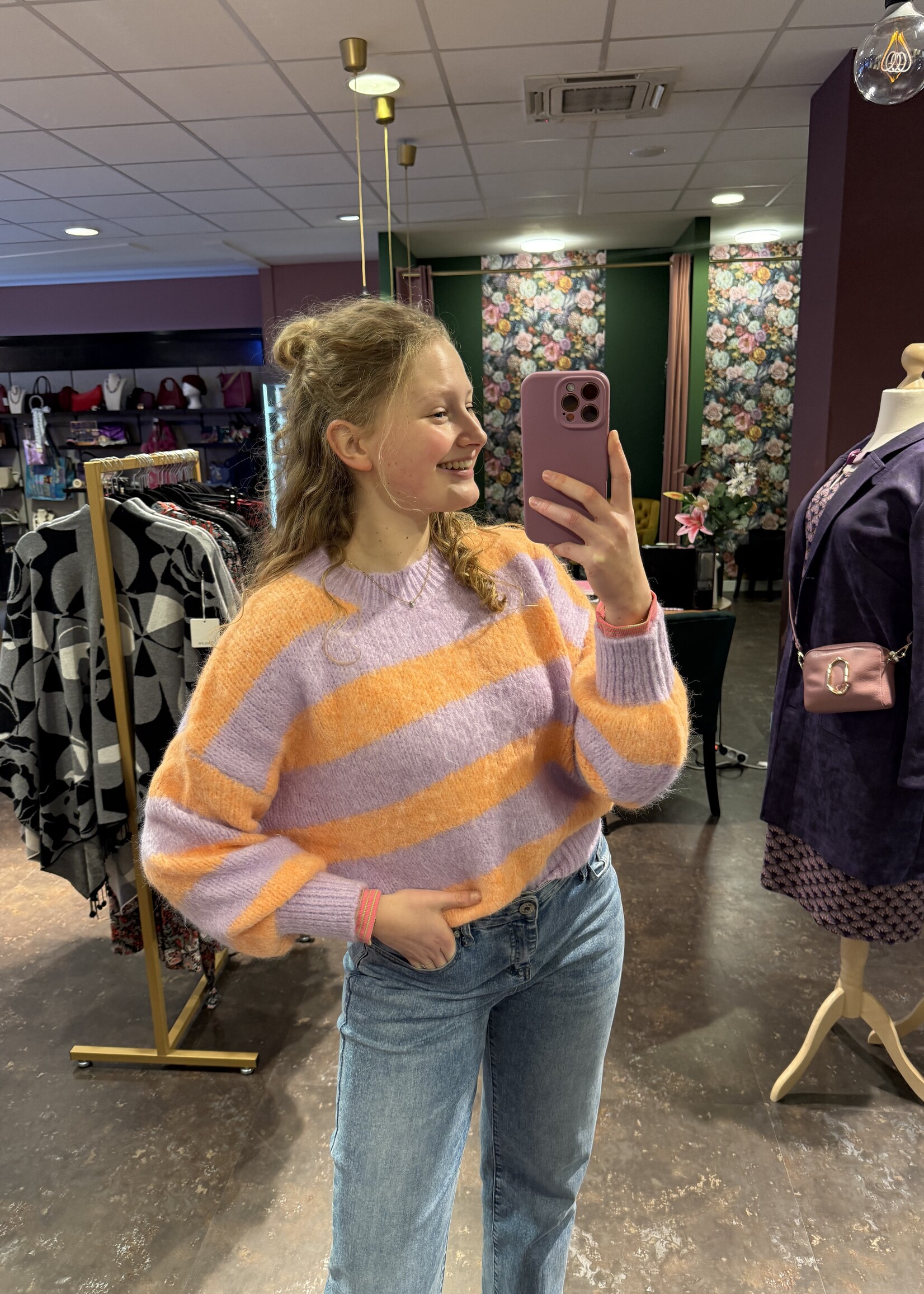 Mia Stripe Vibe Knitwear Peach Lila