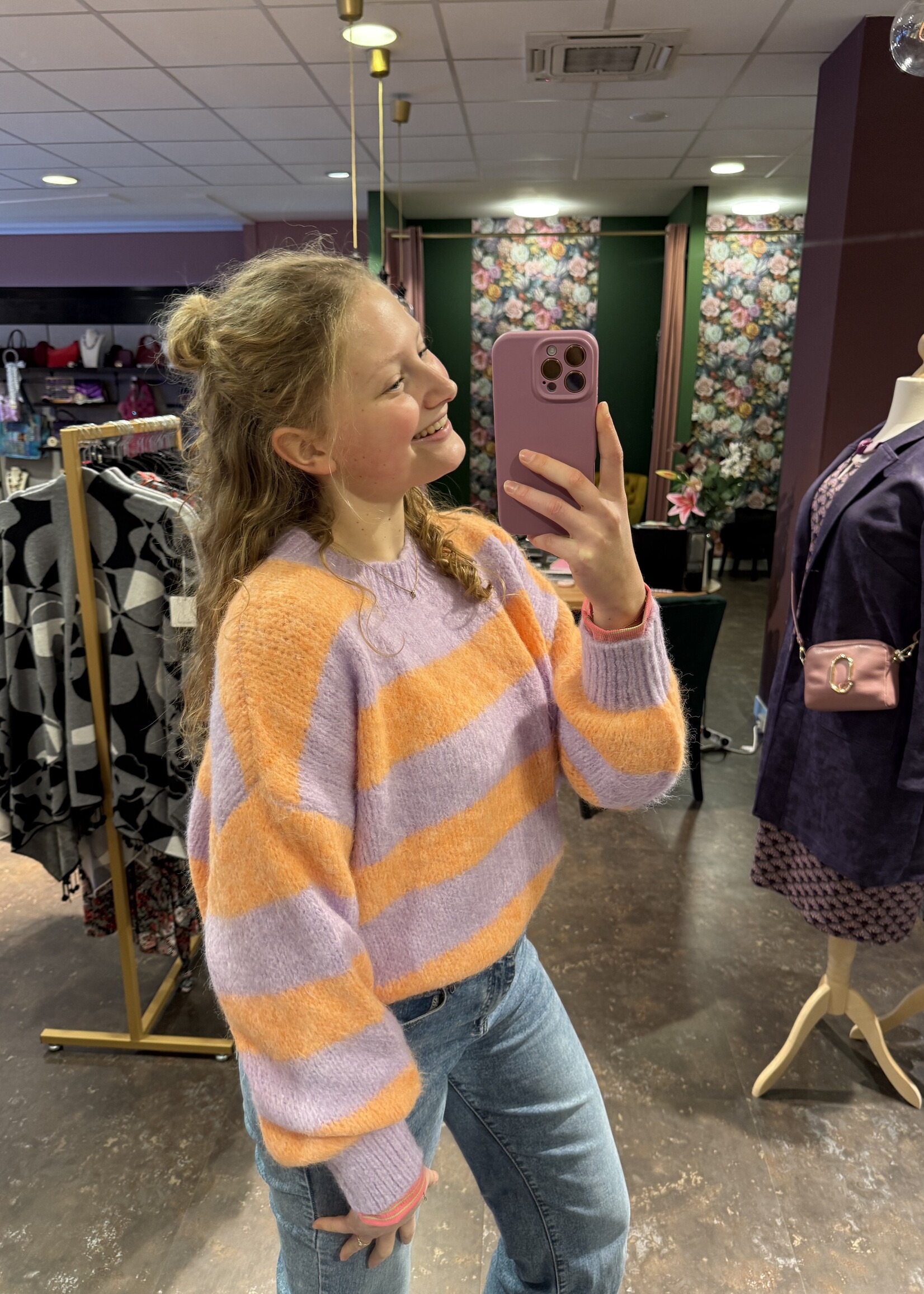 Mia Stripe Vibe Knitwear Peach Lila