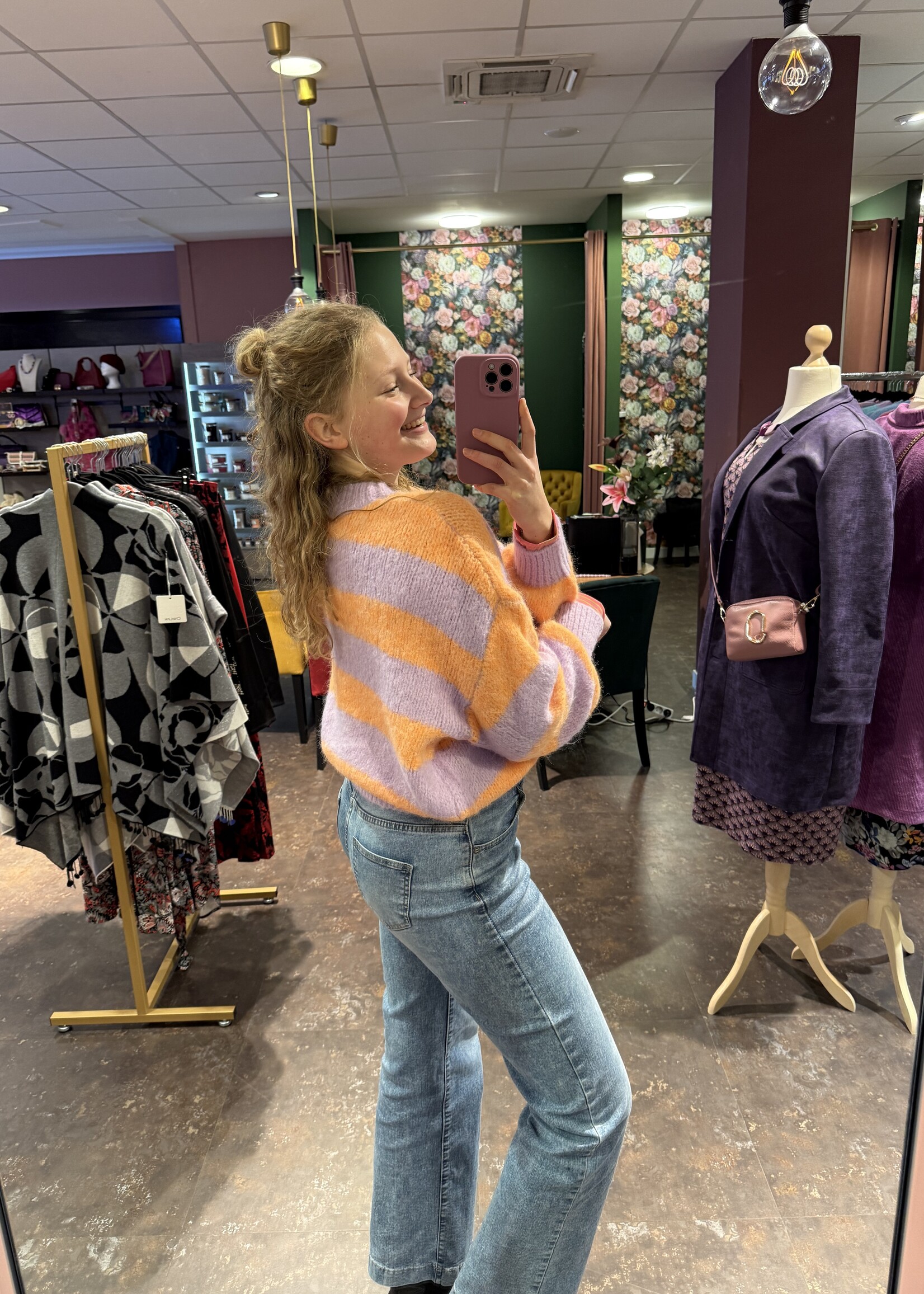 Mia Stripe Vibe Knitwear Peach Lila