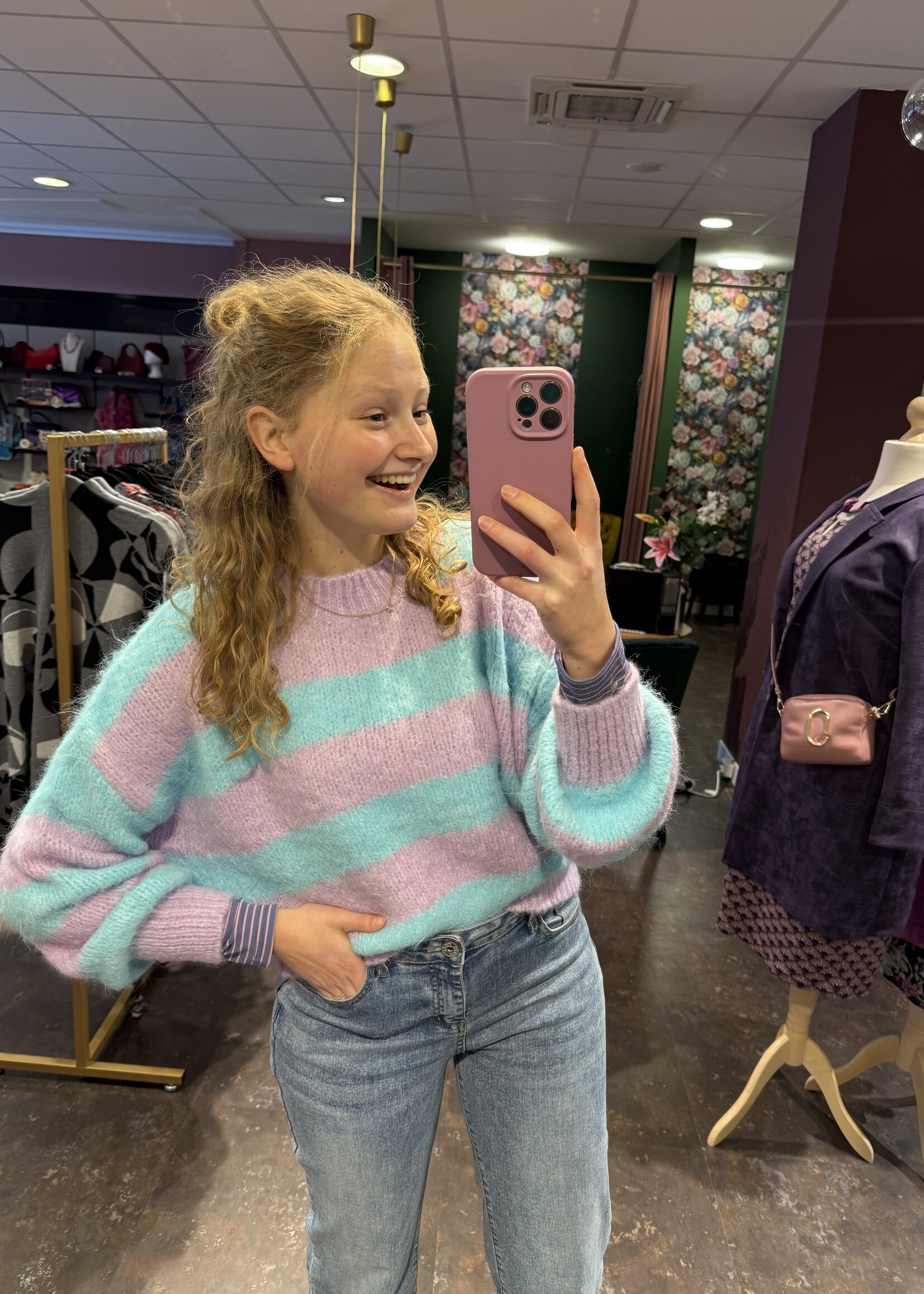 Mia Stripe Vibe Knitwear Blue Lila