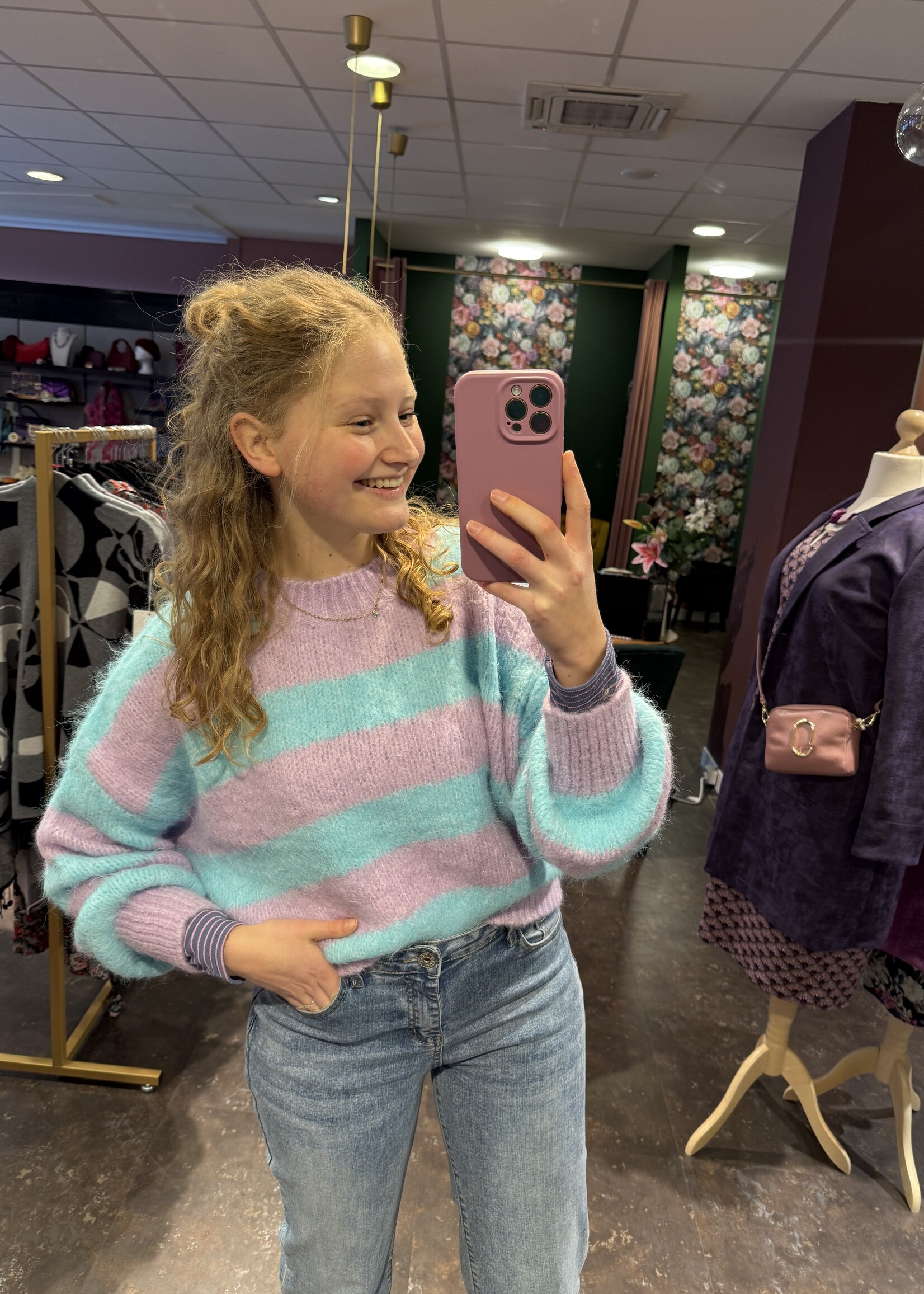 Mia Stripe Vibe Knitwear Blue Lila