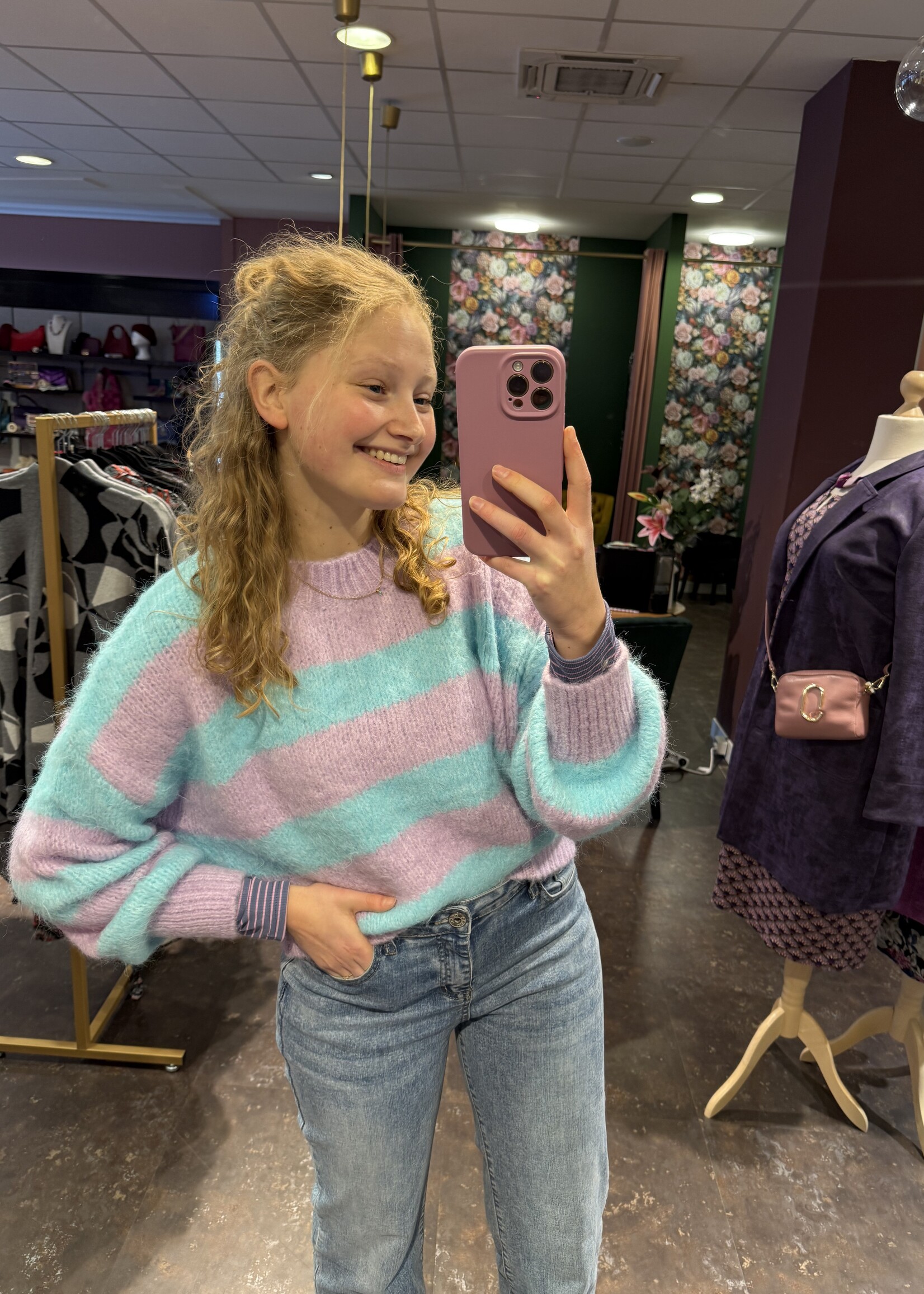 Mia Stripe Vibe Knitwear Blue Lila