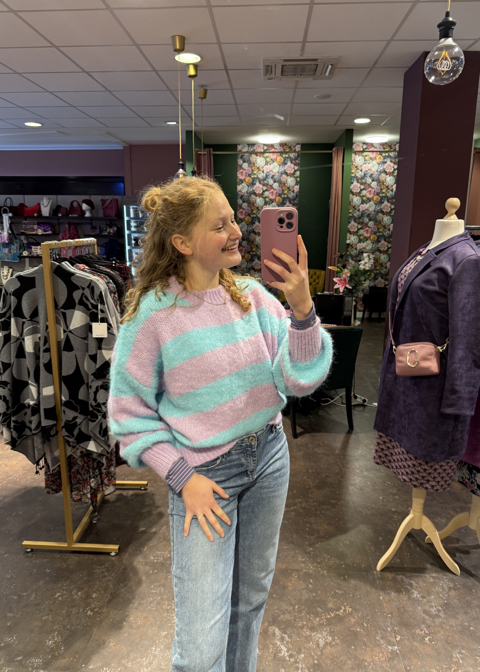 Mia Stripe Vibe Knitwear Blue Lila