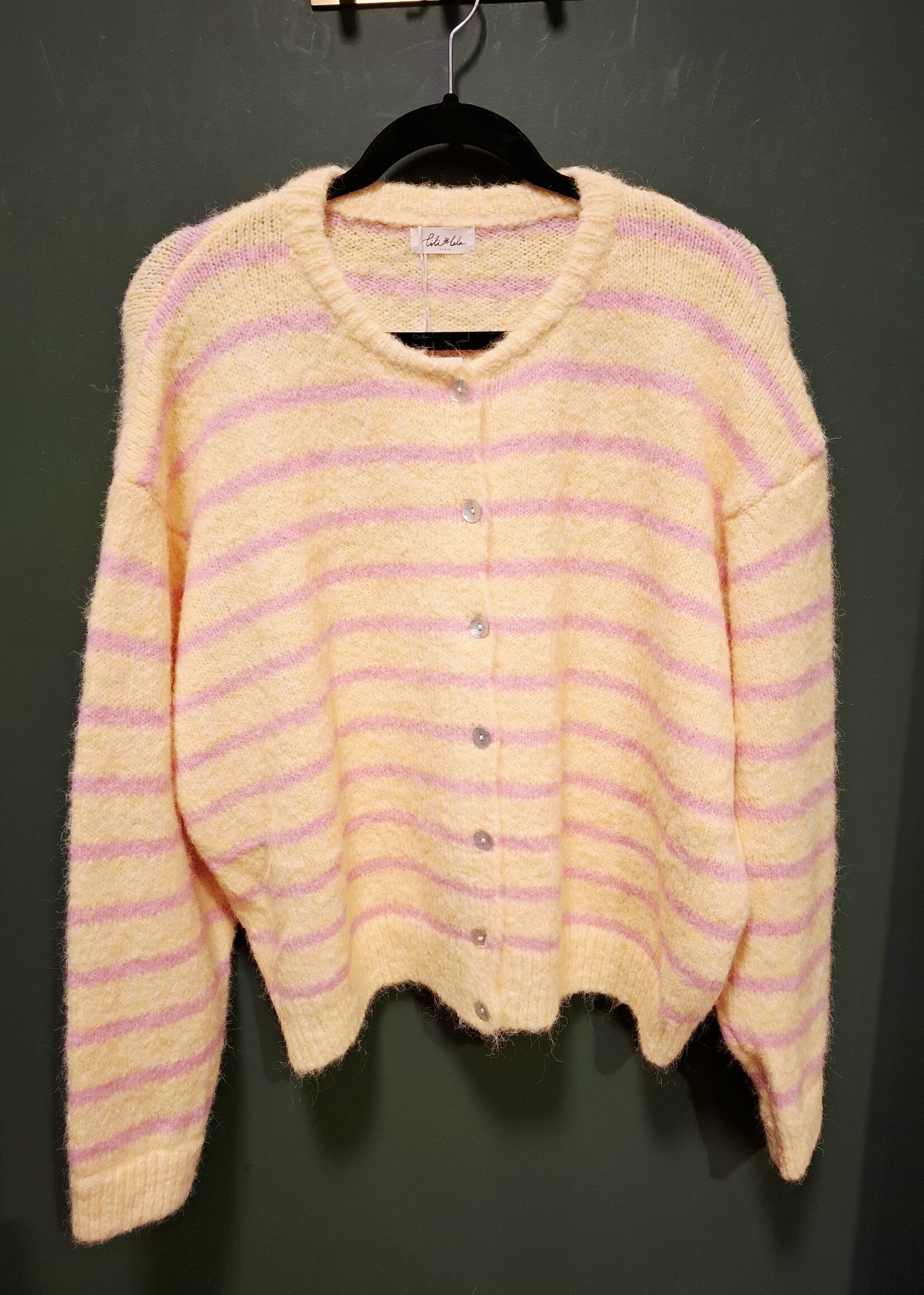 Maddie vestje gebreid Yellow Pink