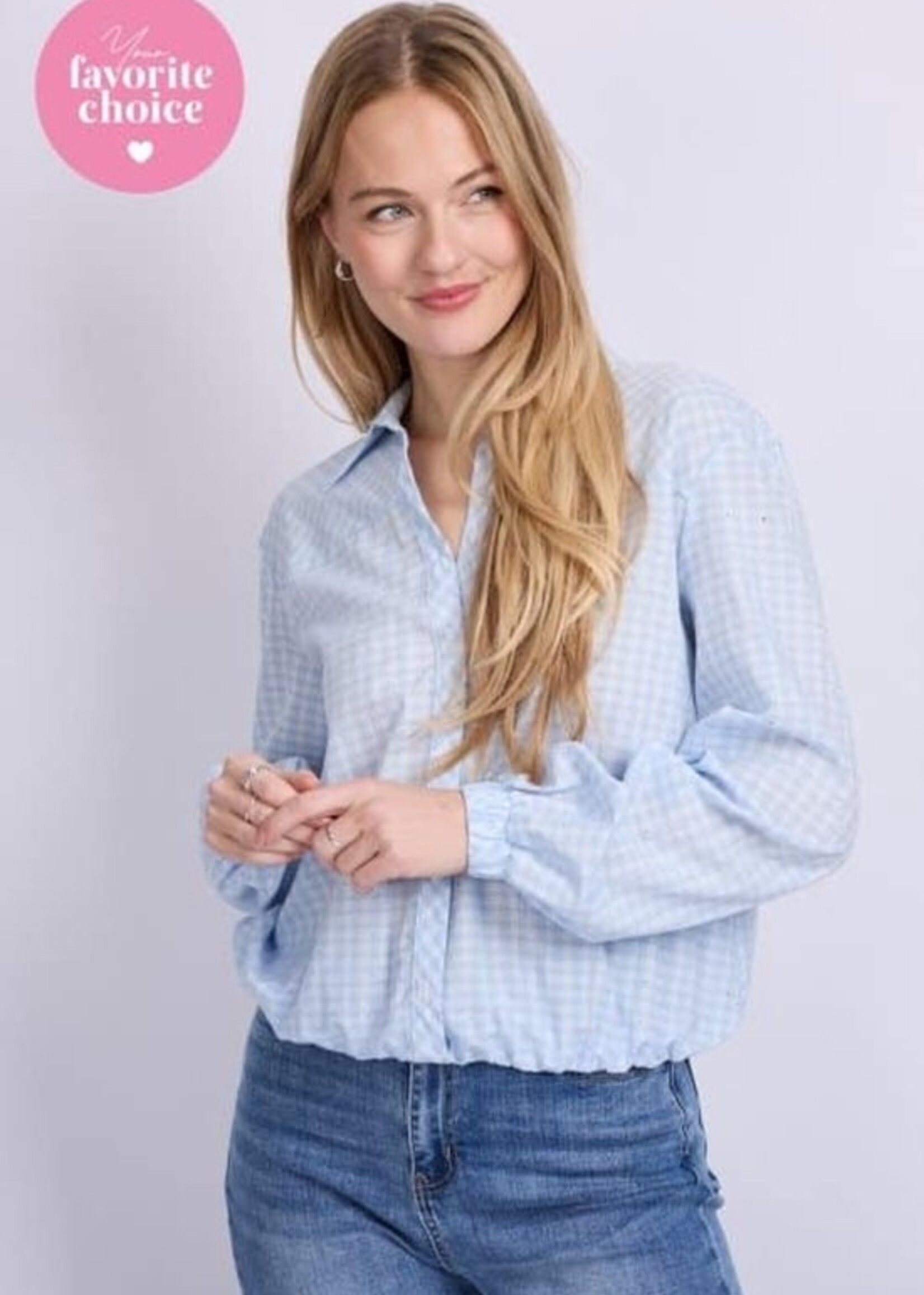 C&S The Label Lenette Blouse Blue Mist/Offwhite