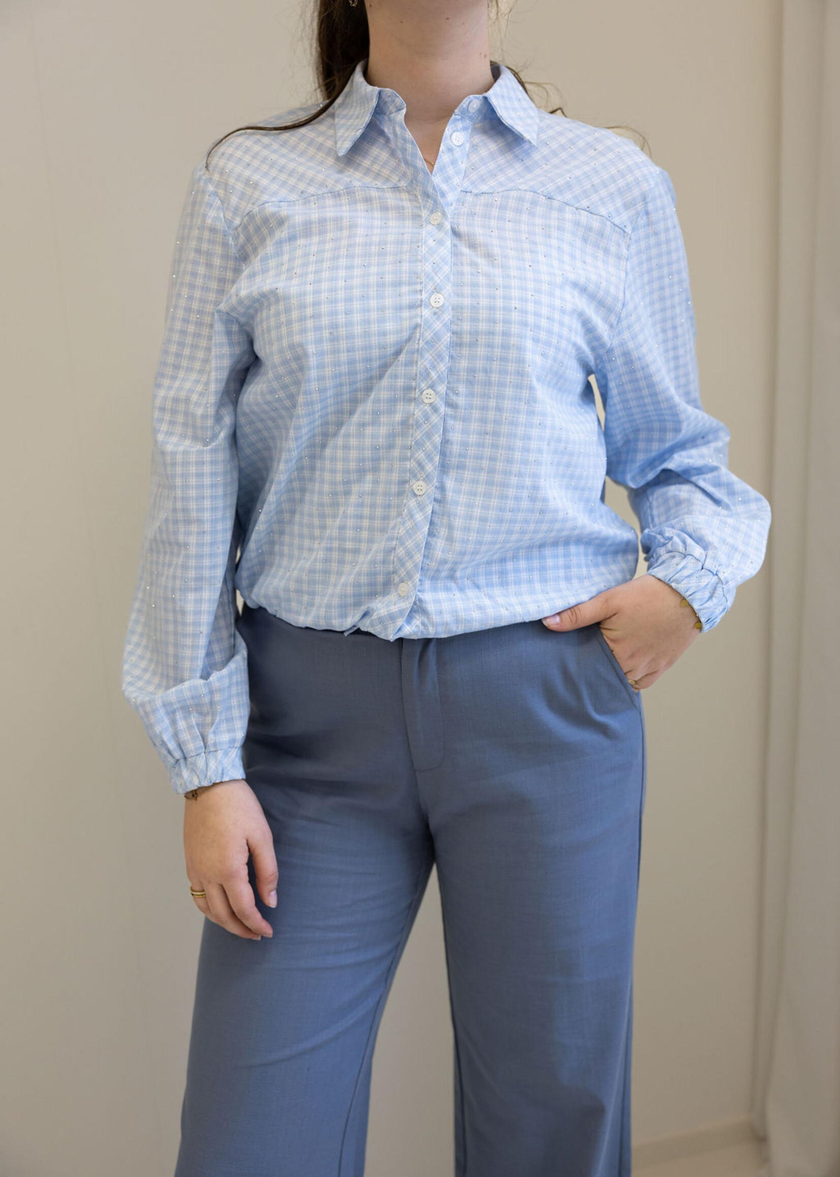 C&S The Label Lenette Blouse Blue Mist/Offwhite